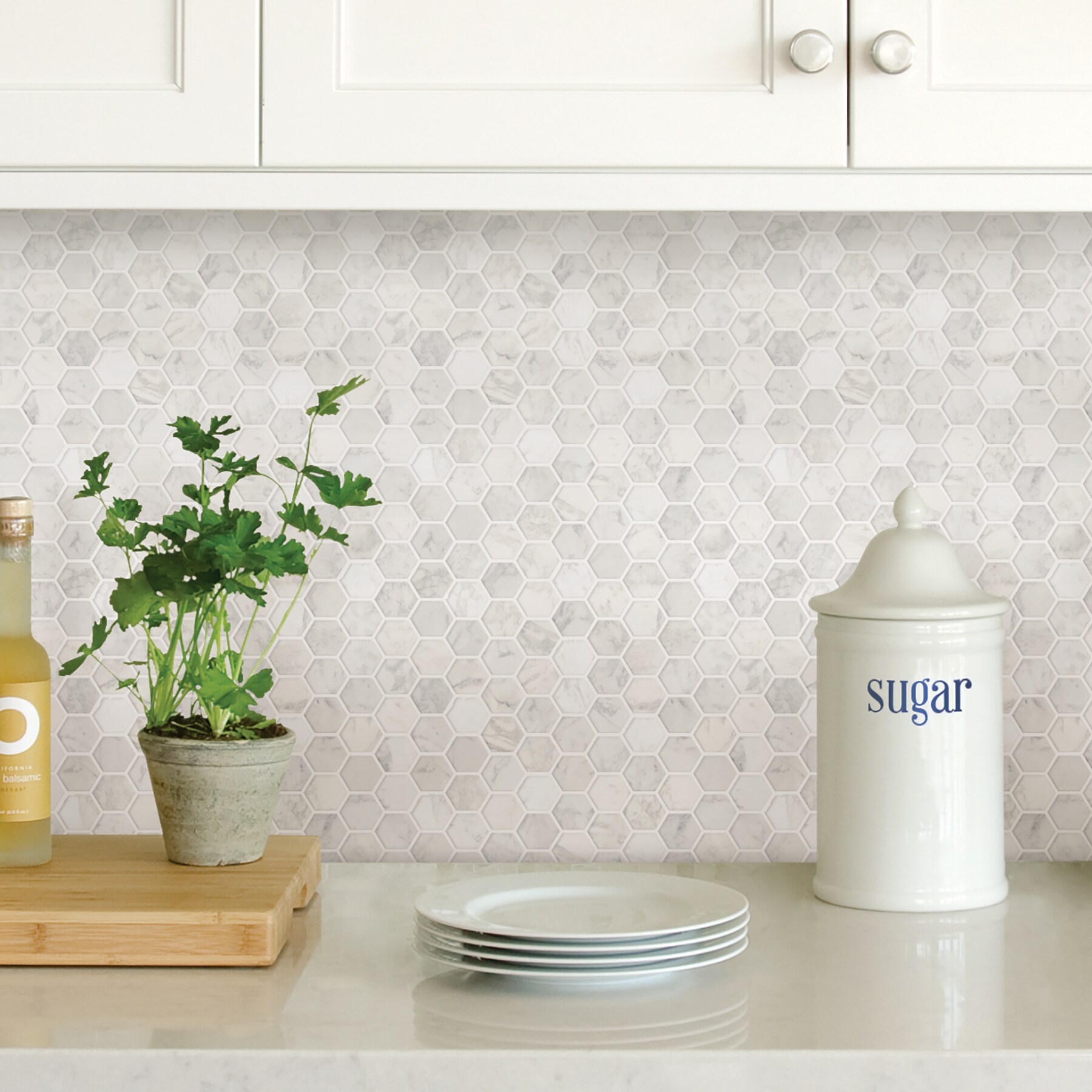 Hexagon White Marble Peel and Stick Mosaic Tile