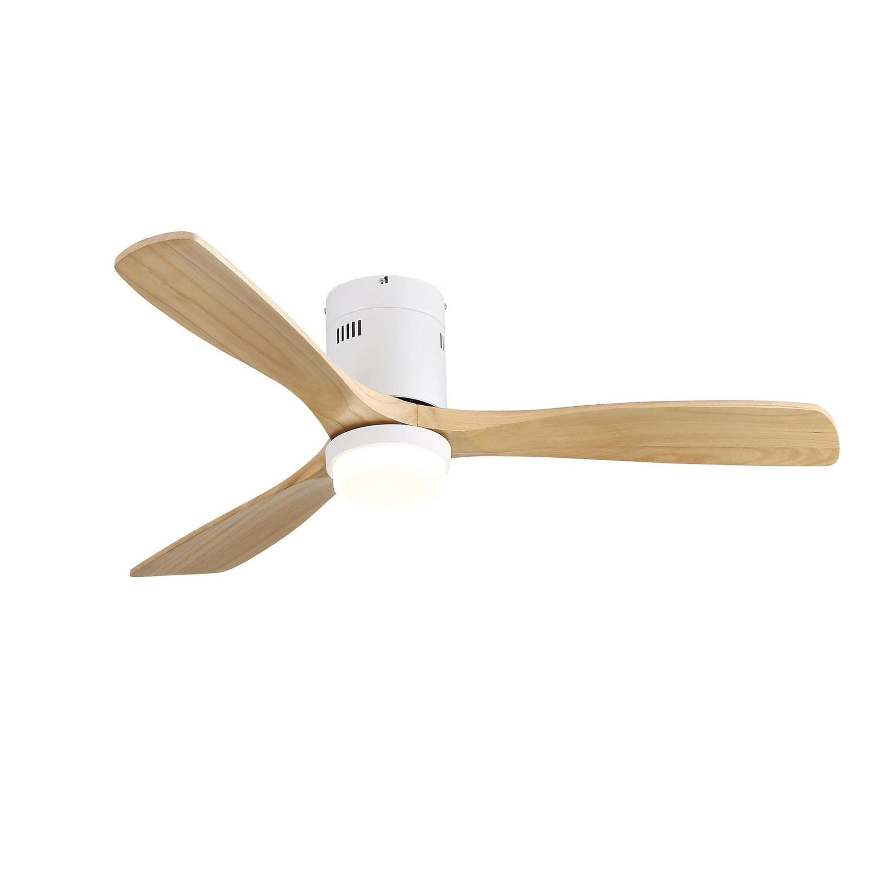 Bayfeve BFXB-5203ADKBNXXX Adjustable Speed 52-in Color-Changing Integrated LED Outdoor Flush Mount White with Solid Wood Blades Ceiling Fan With Light - Remote Included ( 3 -Blade )