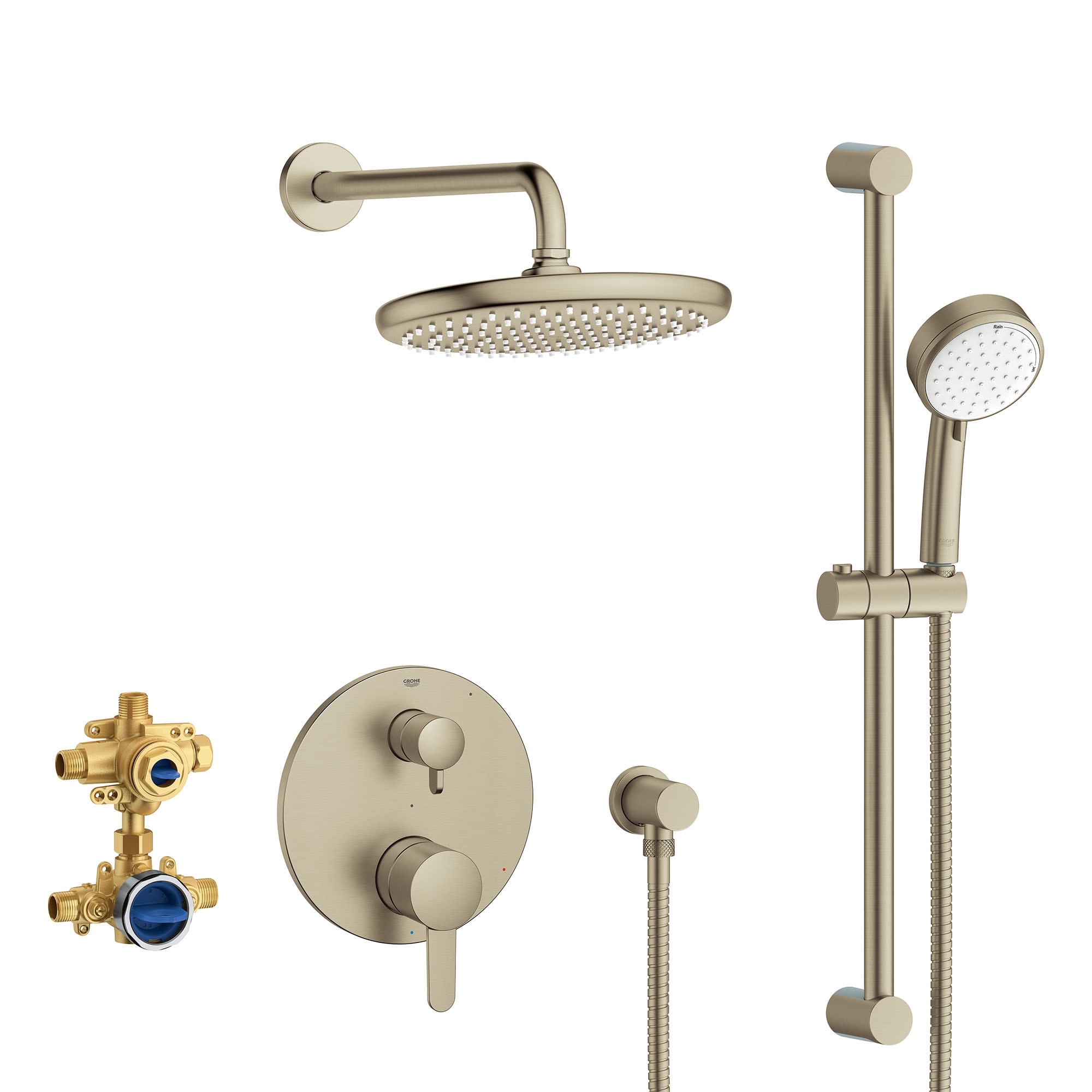 GROHE 29428EN0 Brushed Nickel 2-handle Multi-head 9.81-in Round Shower Faucet with Valve