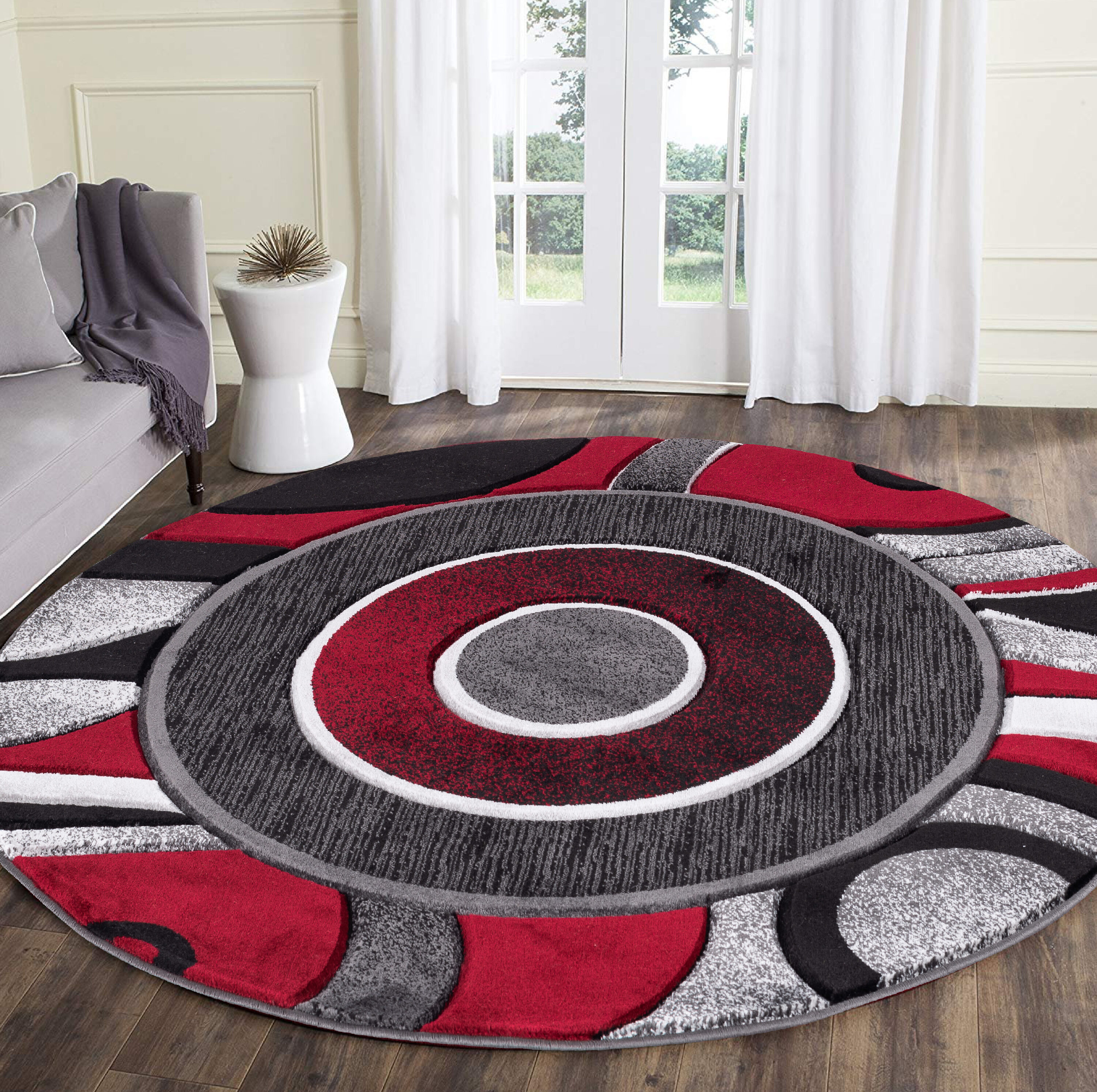 MDA Rugs Glamour 5 x 5 Red/Black Round Indoor Abstract Area Rug in the ...