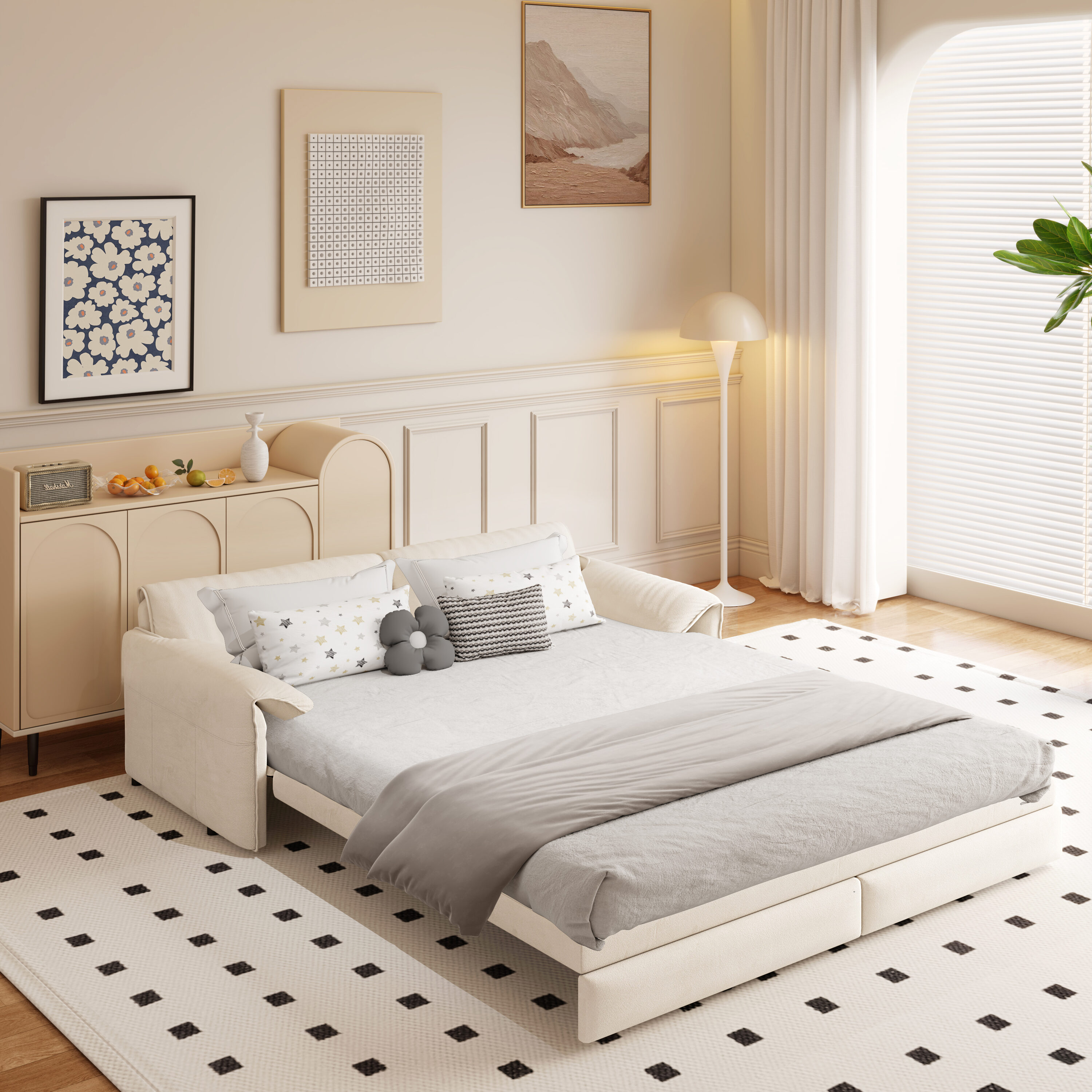 FAVSH 66Inch Queen Pull Out Sofa Bed 3 in 1 Convertible Sleeper Sofa with Side Storage Multi Functional Velvet Loveseat Bed for Living Room Bedroom Apartment