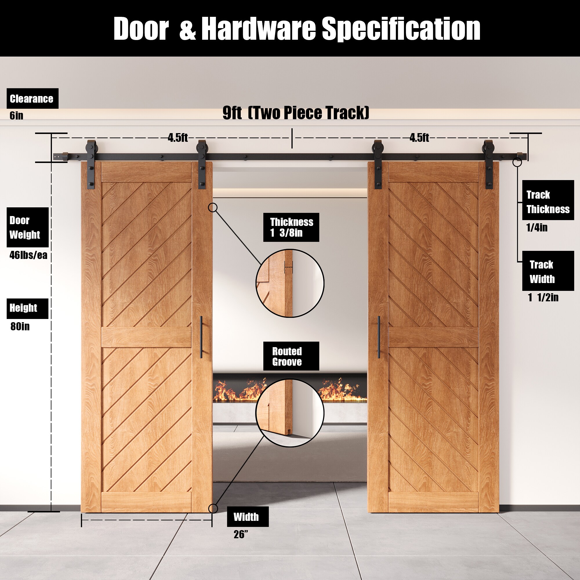HOMACER YT2H108C-XT1-2680-EA Barn-Doors - View #2