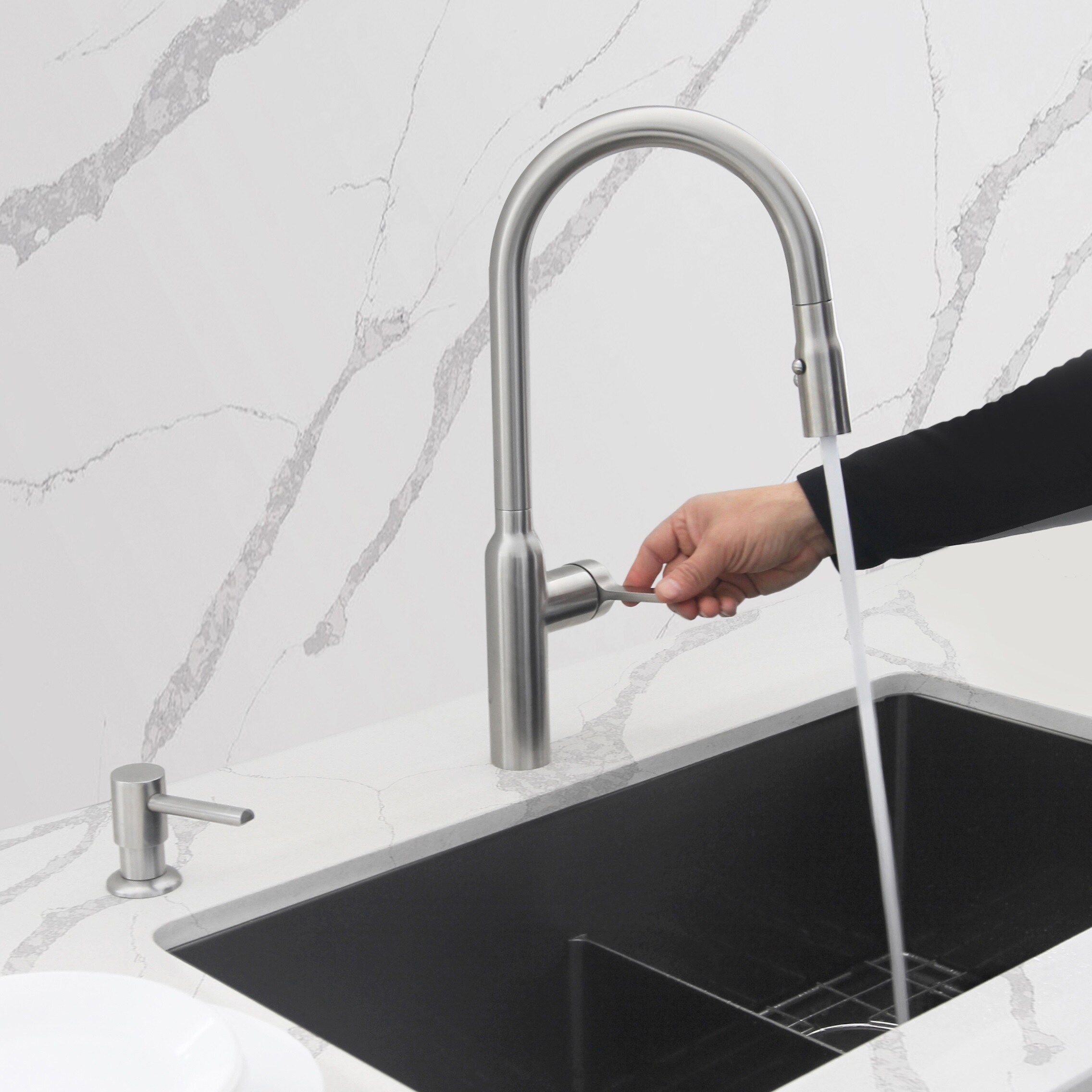 Brushed Stainless Steel Pull Down Kitchen Faucet with Pull-out Spray