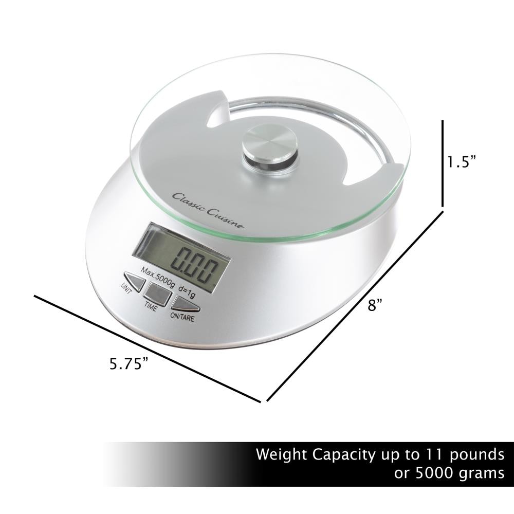 Silver Multifunction Kitchen Scale 11lb/5 Kg Capacity, Weight