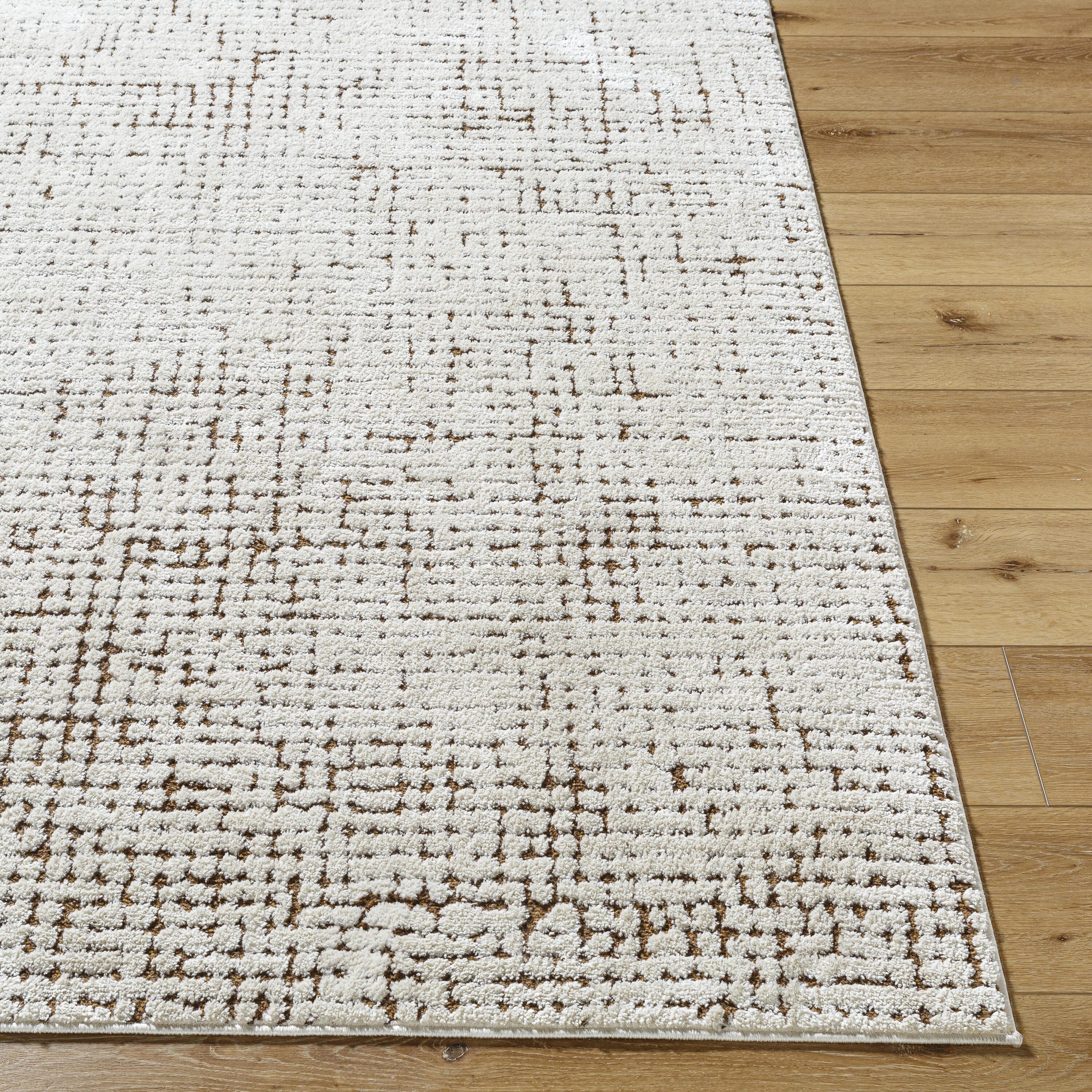 Ivory and Brown High Pile Polyester Area Rug, 5'3" x 7'