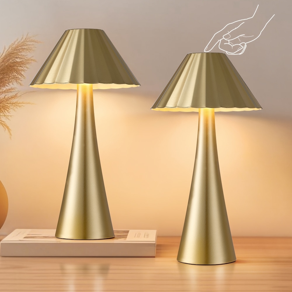 Ropilly  10.5 inch modern mini table lamp set of 2 touch control dimmable nightstand lamp cordless rechargeable