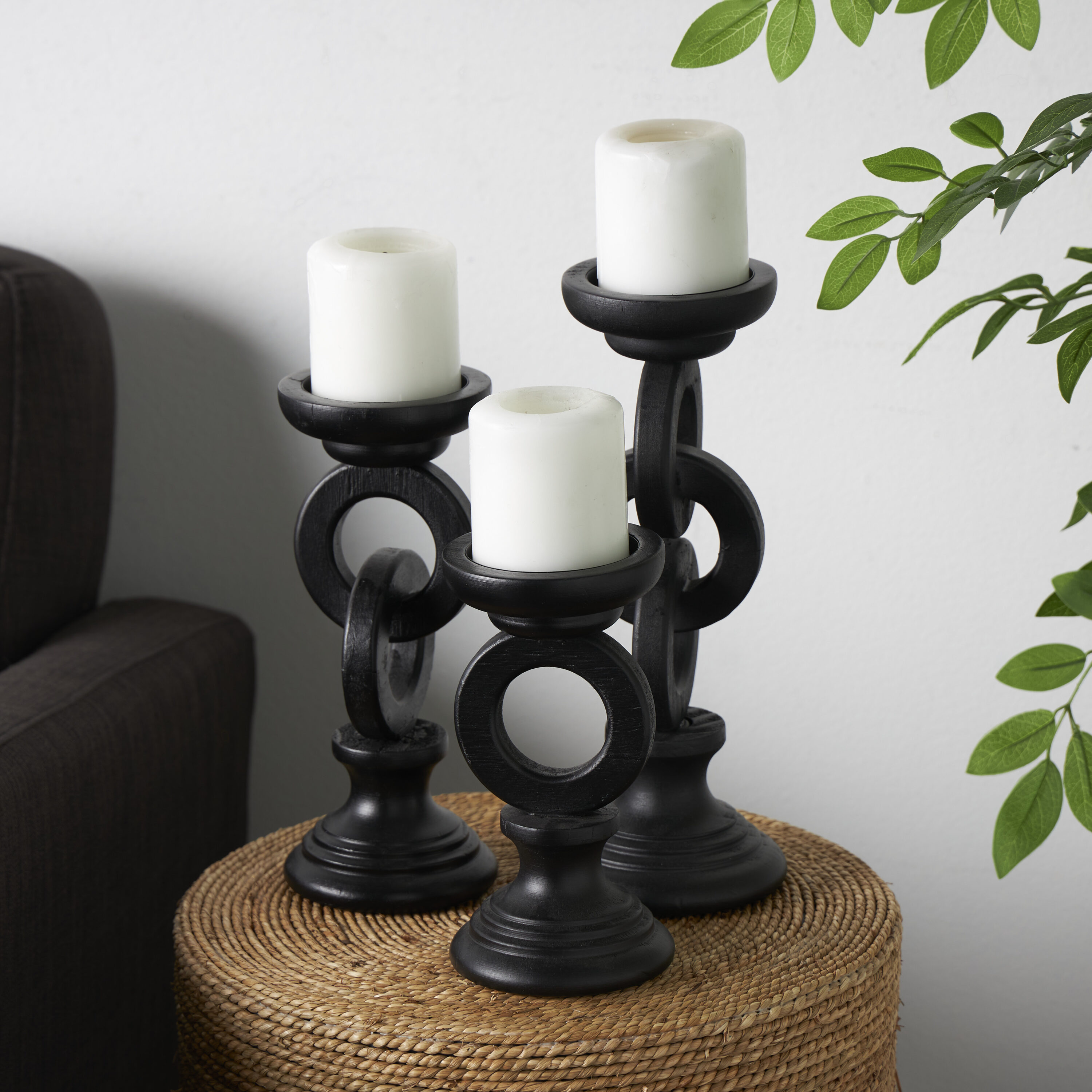 Grayson Lane 822034 3 Candle Wood Pillar Candle Holder