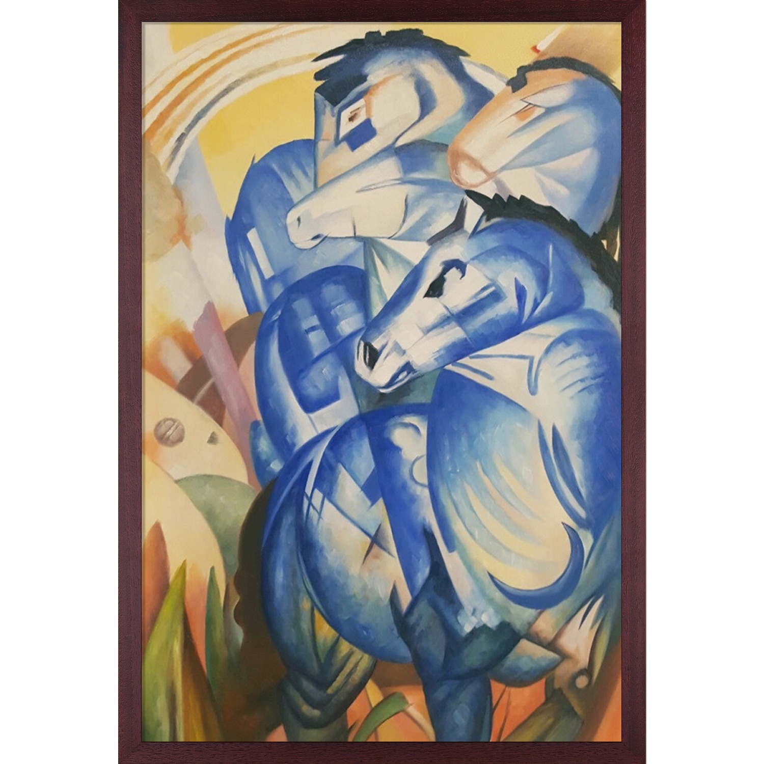 La Pastiche 688576804866 The Tower of Blue Horses Franz Marc Mahogany Wood Framed 38.5-Inches H x 26.5-Inches W Abstract Canvas Hand-Painted Painting