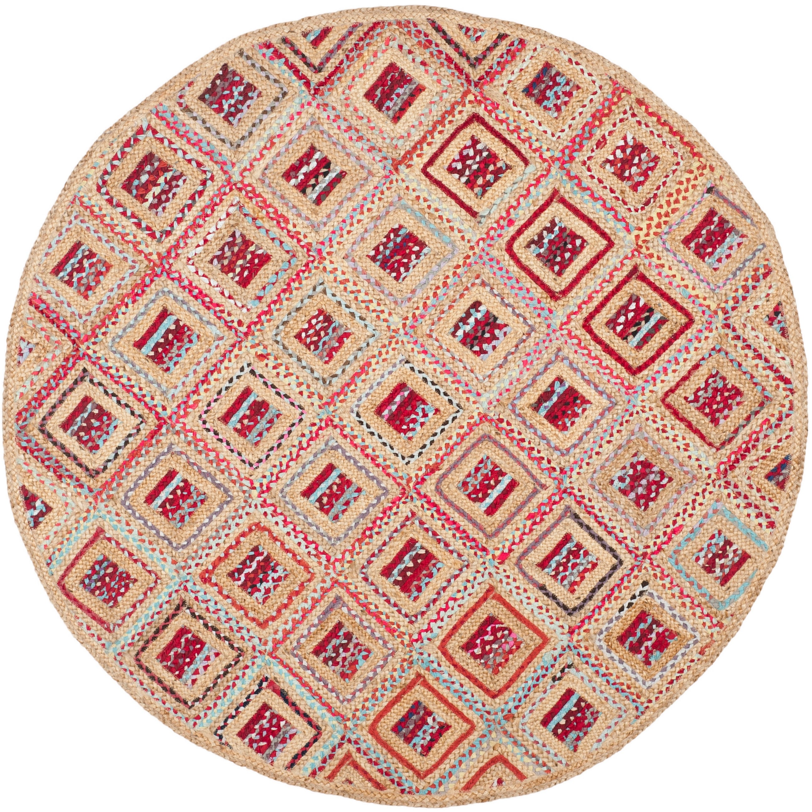 Safavieh CAP354B-6R Cape Cod Lexor 6 x 6 (ft) Jute Natural/Red Round Indoor Geometric Coastal Area rug