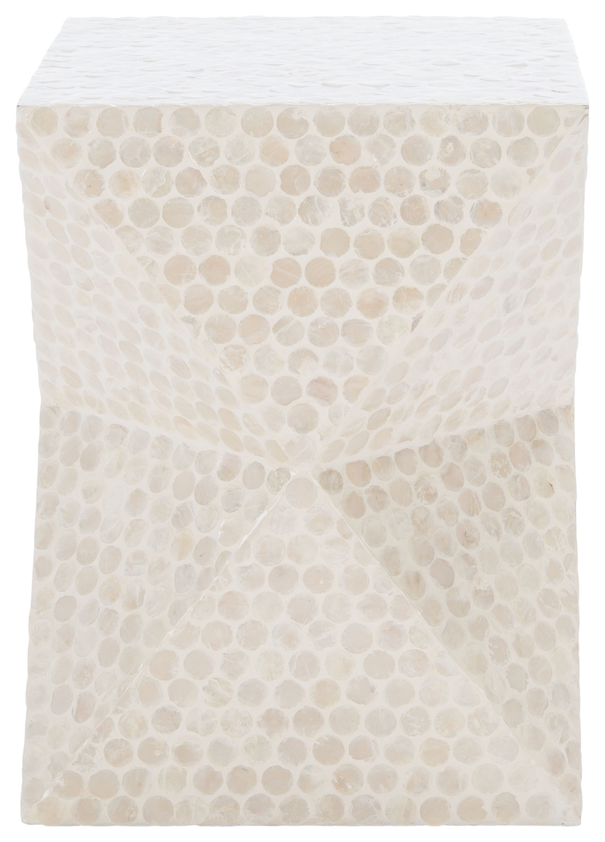 Milan Abstract White 21" Wood Accent Table with Capiz Shell Inlay