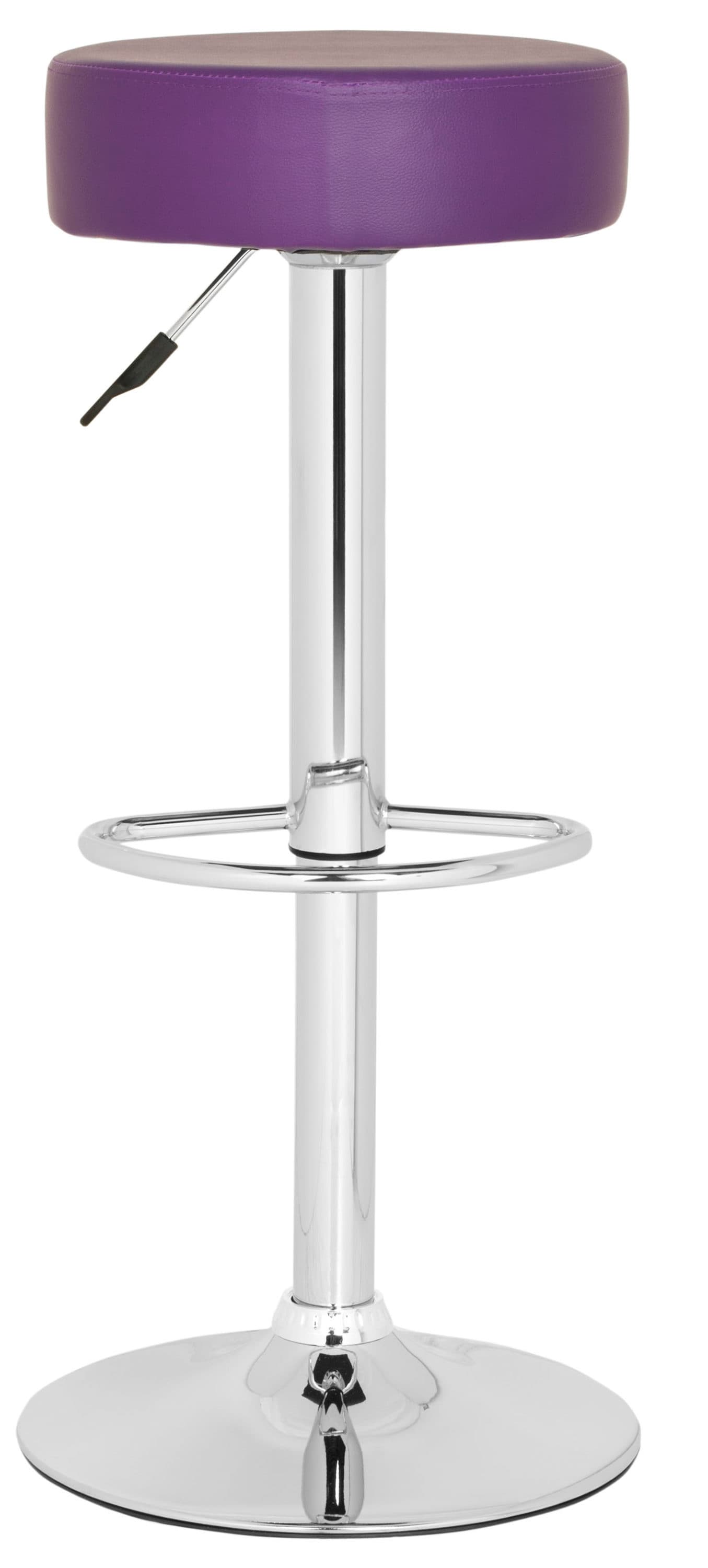 Transitional Chrome and Purple Leather Adjustable Swivel Bar Stool