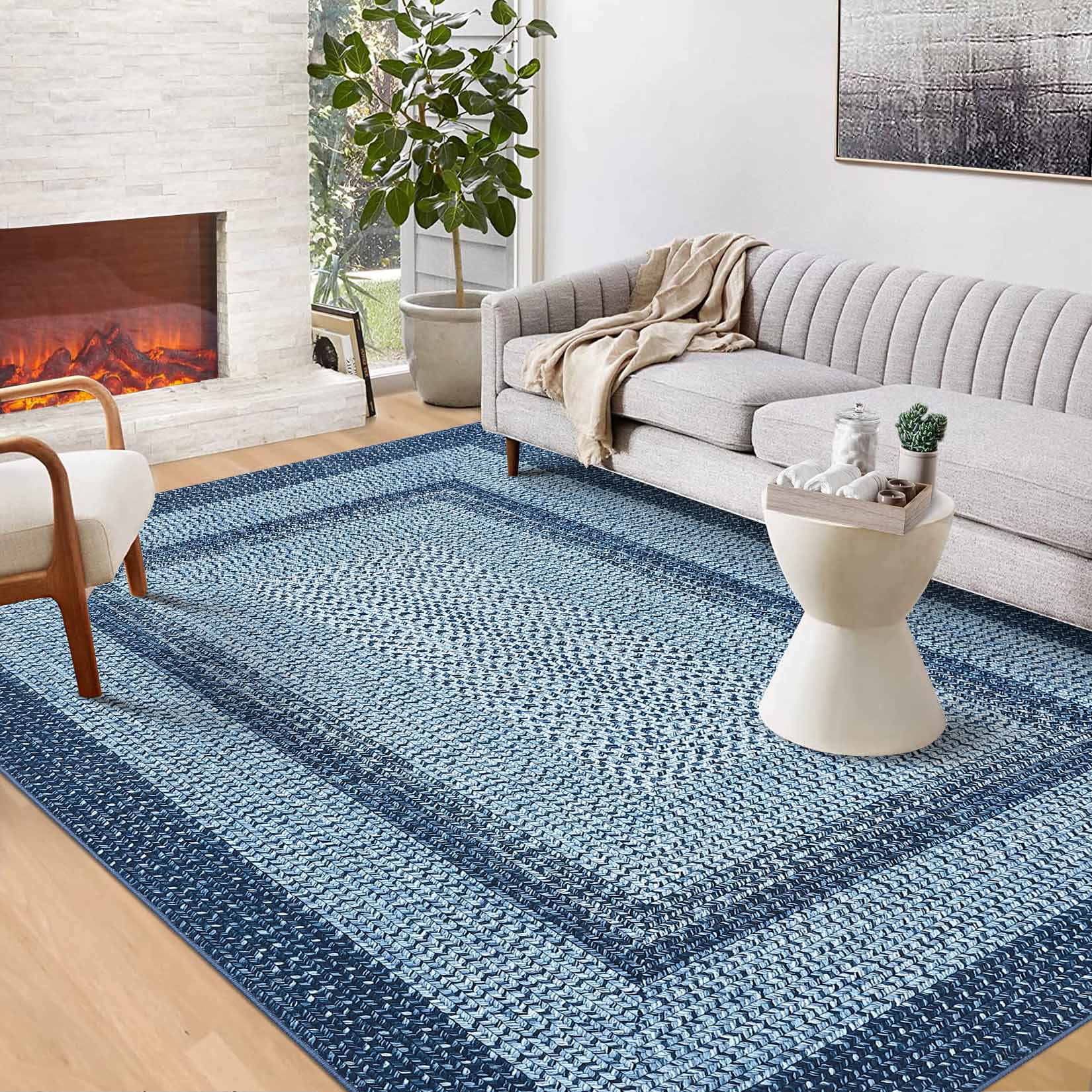Garvee YXY-LO-PHO-11684MFG 8 x 10 (ft) Loomed Blue Rectangular Indoor Geometric Mid-Century Modern Machine washable Area rug