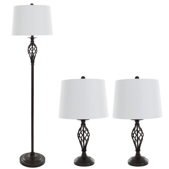 Floor Lamp Set Of 3 Spiral Cage Design, Table And Floor Lamp Set