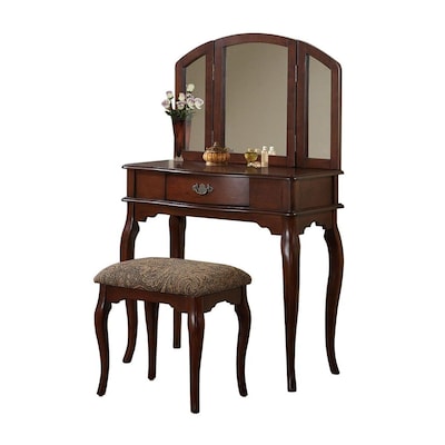 Poundex 32 In Cherry Makeup Vanity, Bobkona St Croix Collection Vanity Set With Stool Cherry
