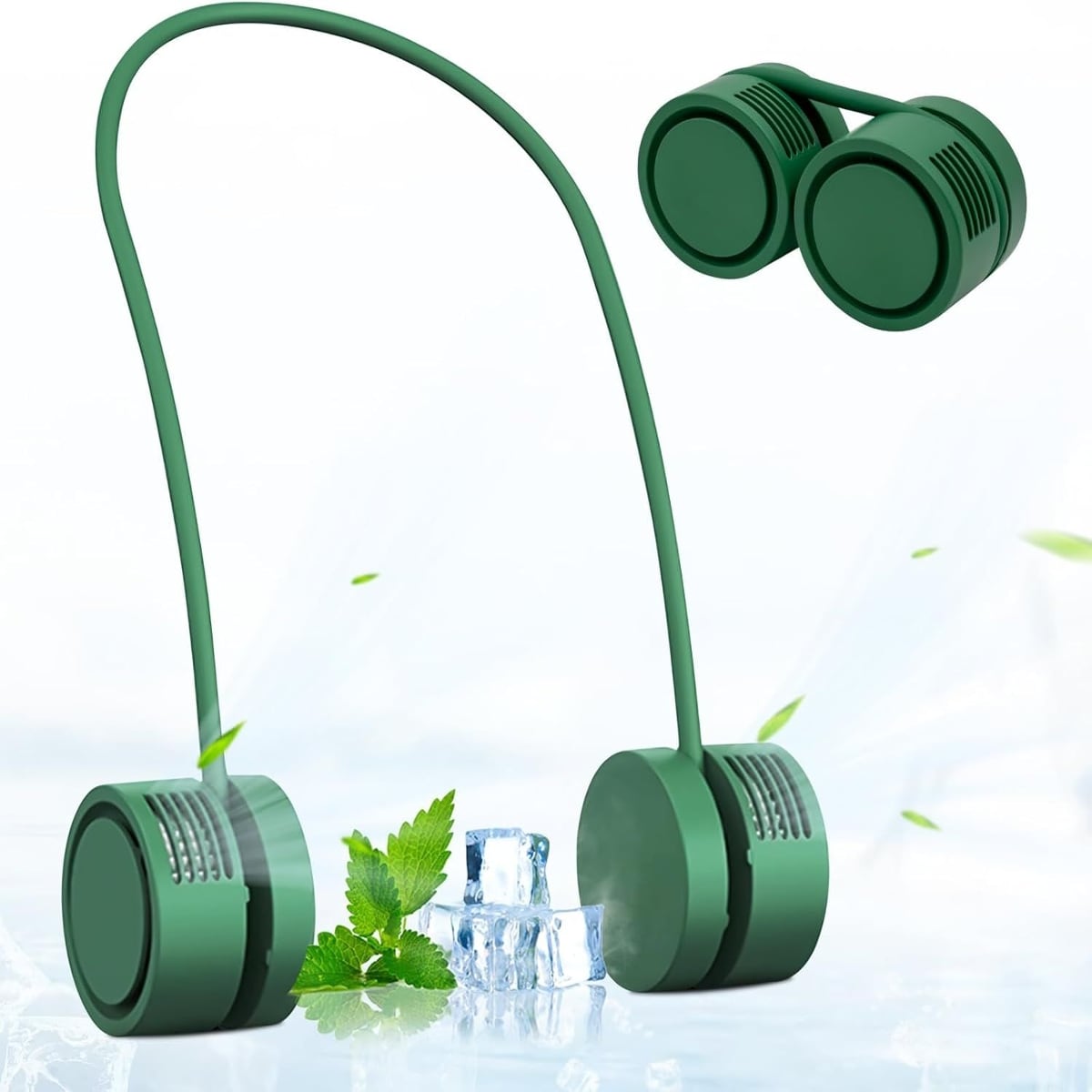Loheer Portable Neck Fan Green USB Rechargeable 3-Speed Wearable Cooling