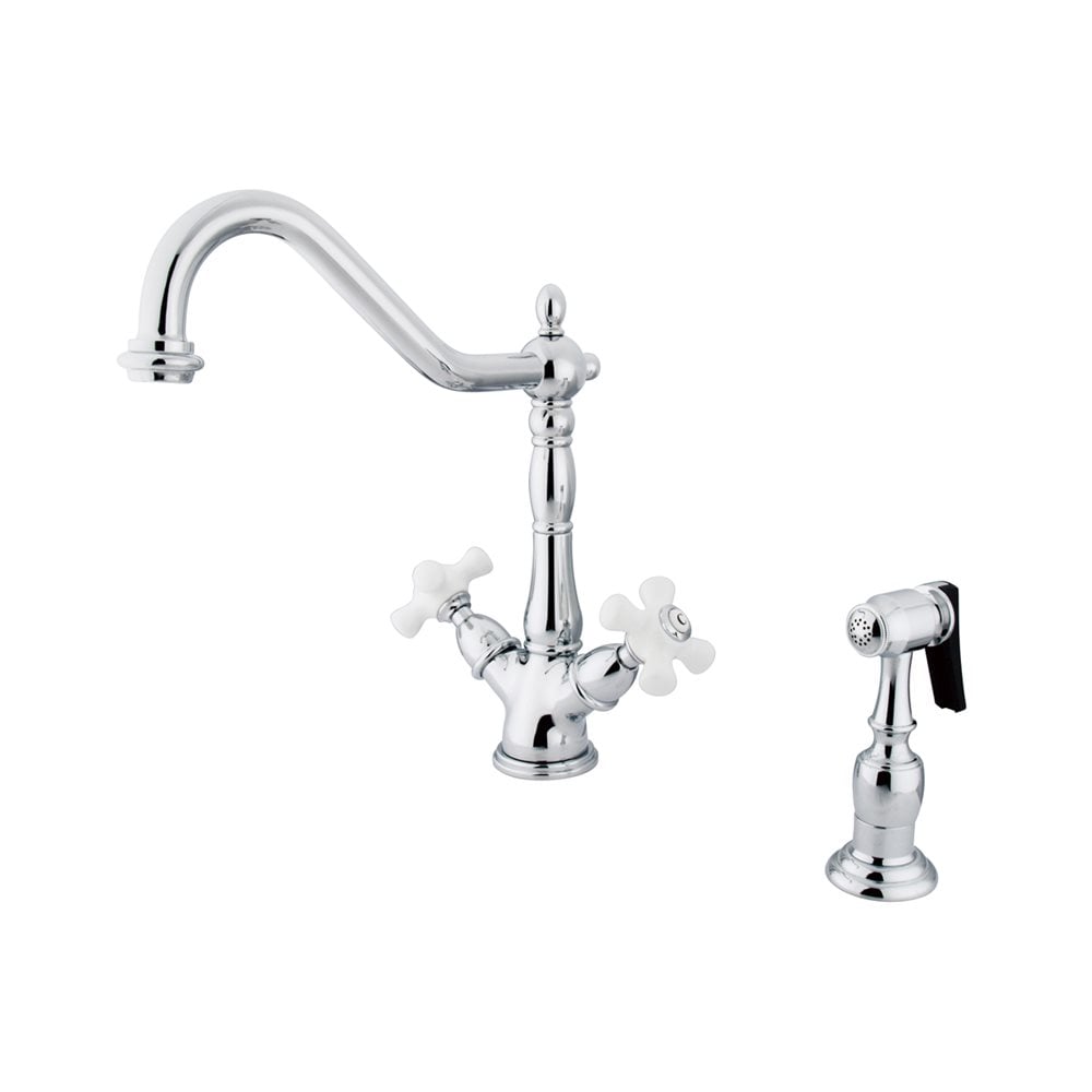 Chrome Double Handle Bridge Kitchen Faucet with Side Spray Included | - Elements of Design ES1231PXBS
