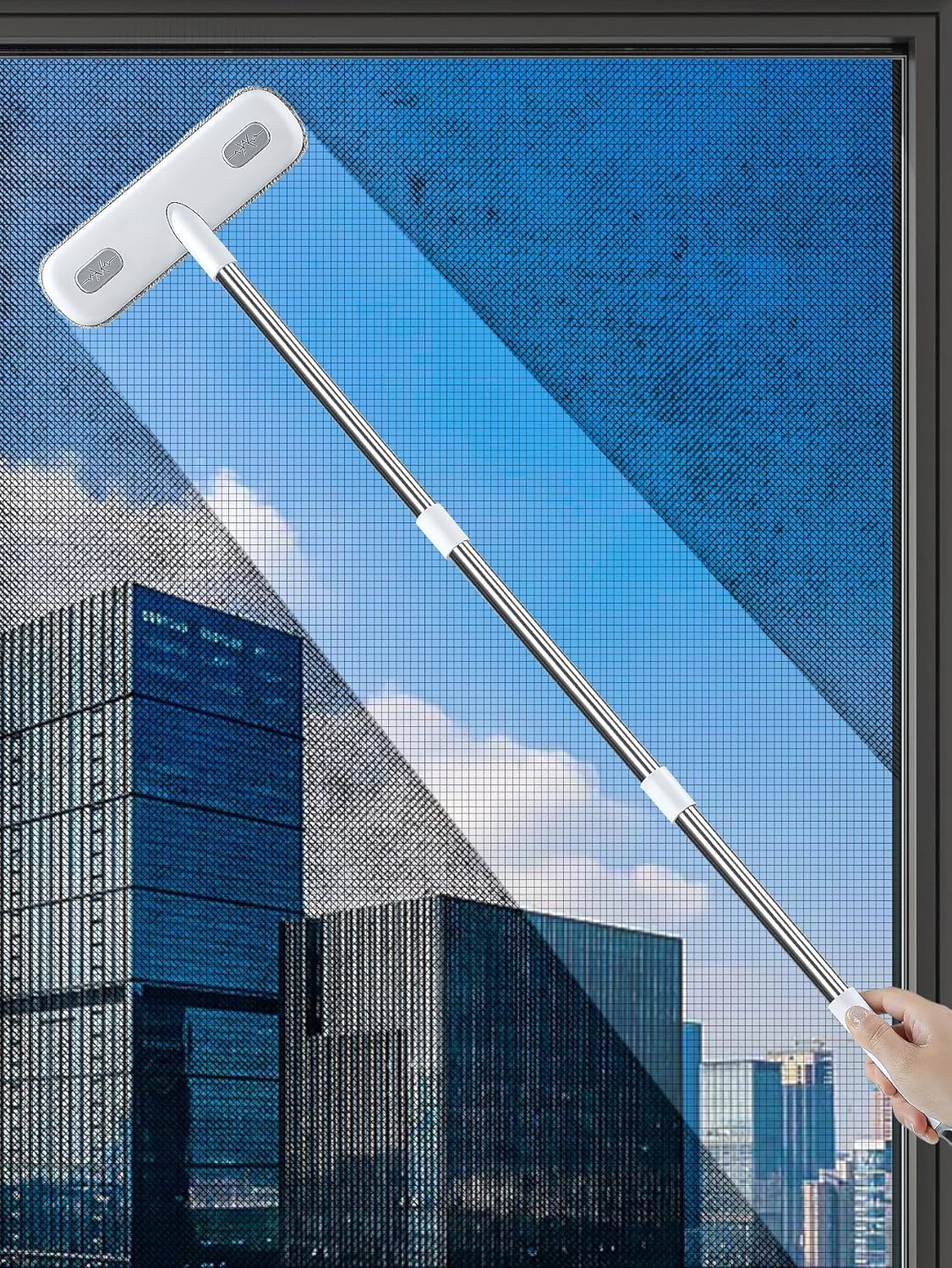 Phyfalip  Window Screen Cleaning Brush 2 in 1 Mesh Screen Cleaner Tool for Patio Door Porch Screens White Grey durable home and garden accessory