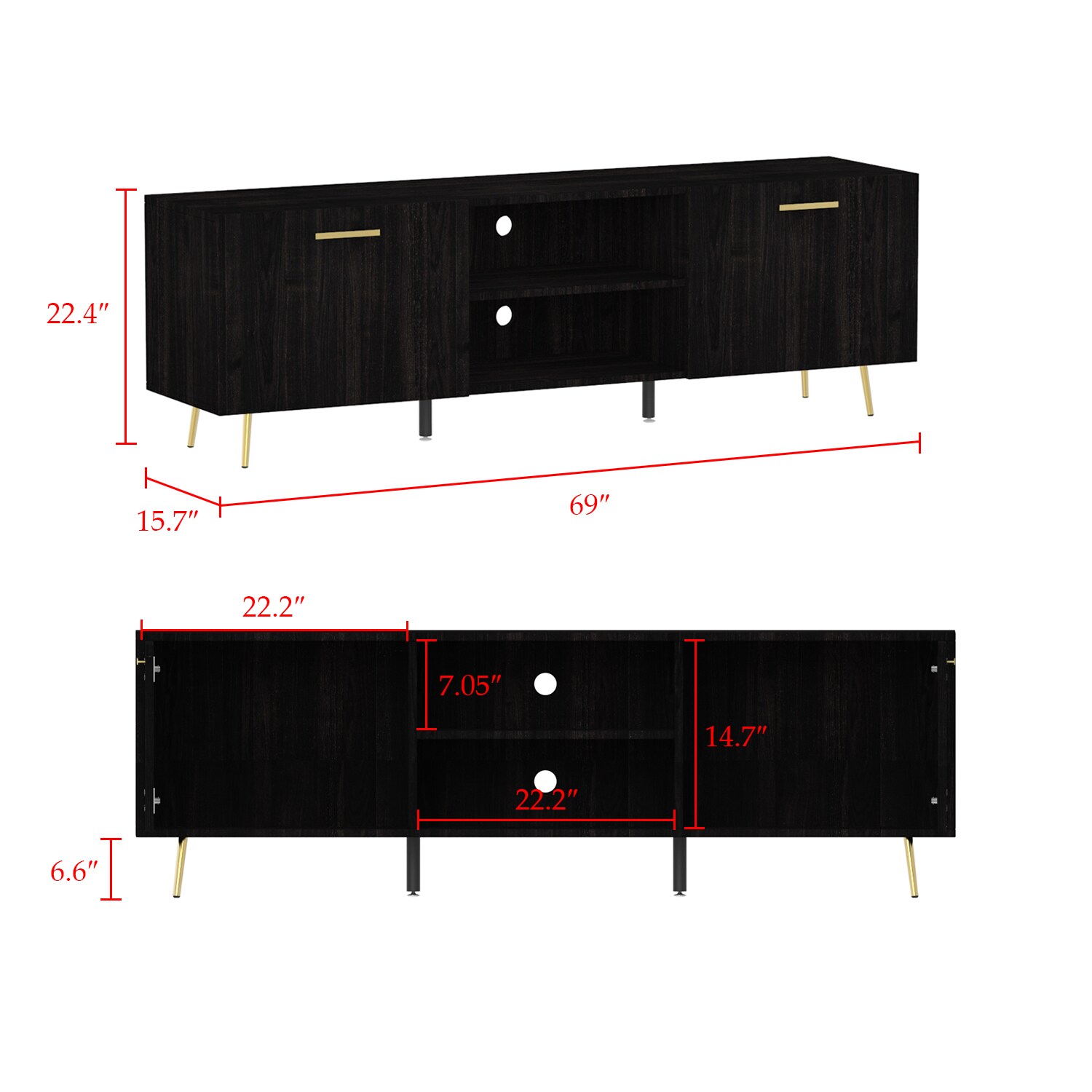 FUFU&GAGA Black TV Cabinet Modern/Contemporary (Accommodates TVs up to ...