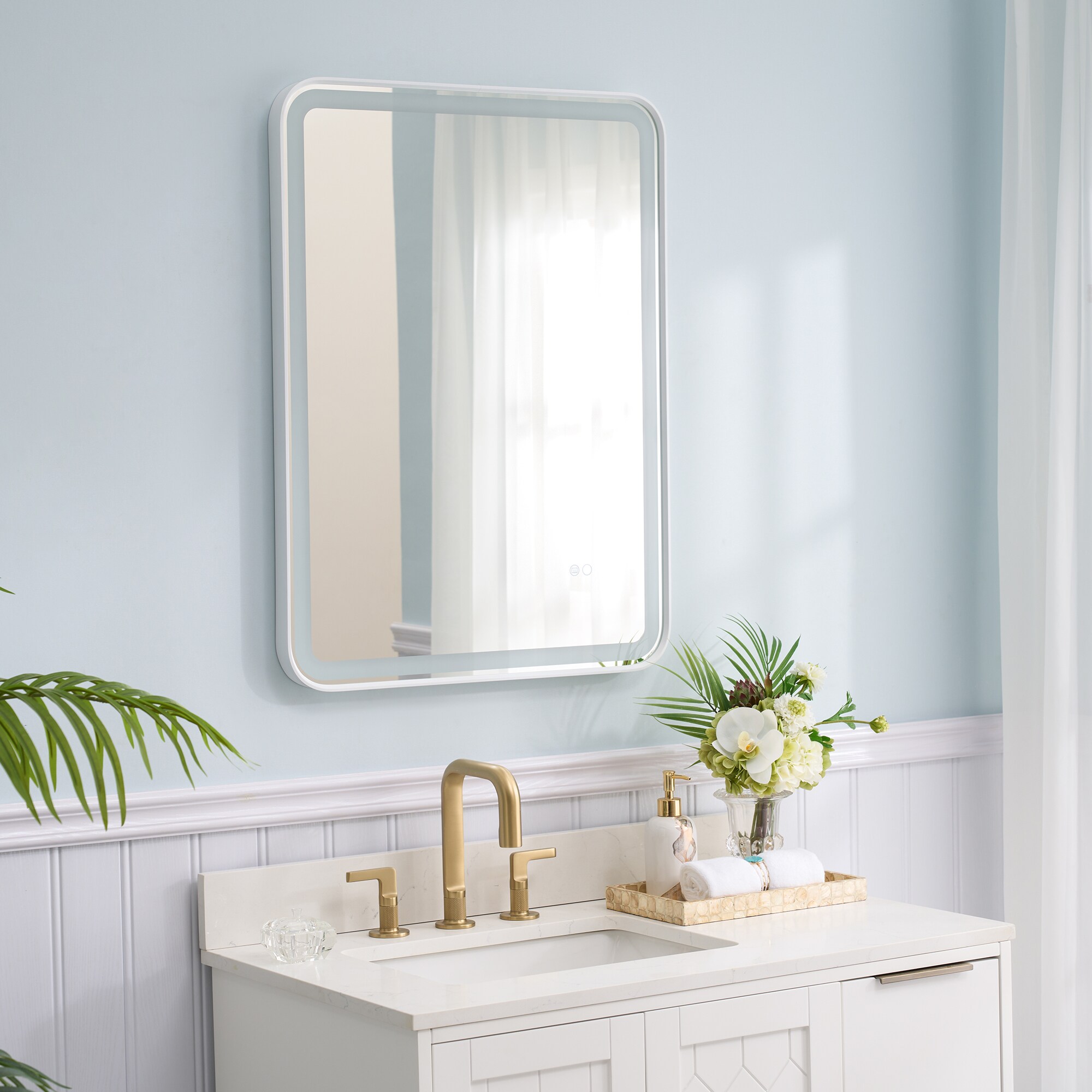 allen + roth Rigsby 32-in x 32-in White Square Bathroom Vanity Mirror in  the Bathroom Mirrors department at