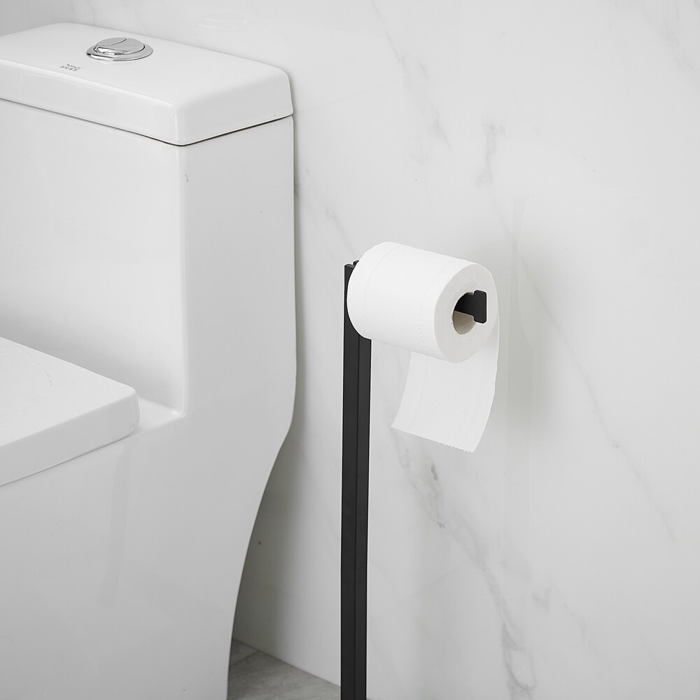 Matte Black Freestanding Toilet Paper Holder with Marble Base