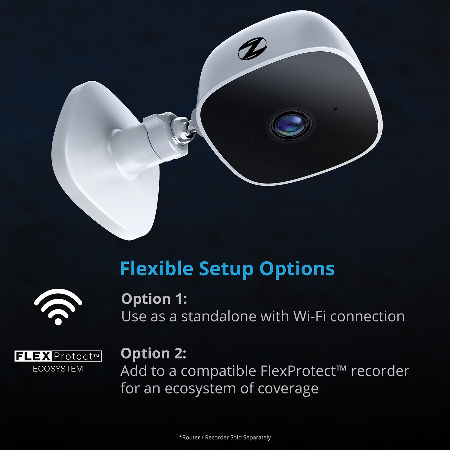 White Wireless Indoor Security Camera with Night Vision and Audio