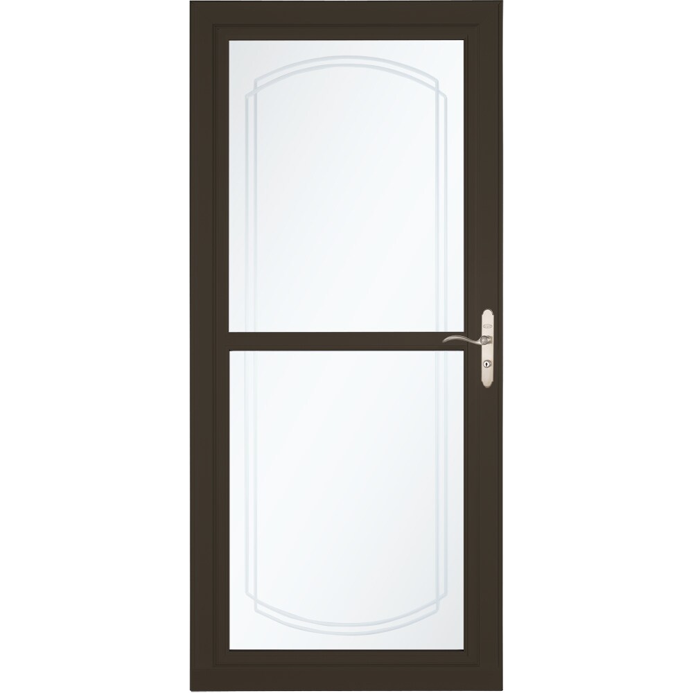 LARSON 80 Split Fullview 36-in x 81-in Brown Aluminum Reversible Hinge Storm Door Full-view Beveled Glass with Retractable Screen ( Brushed nickel Handle Included )