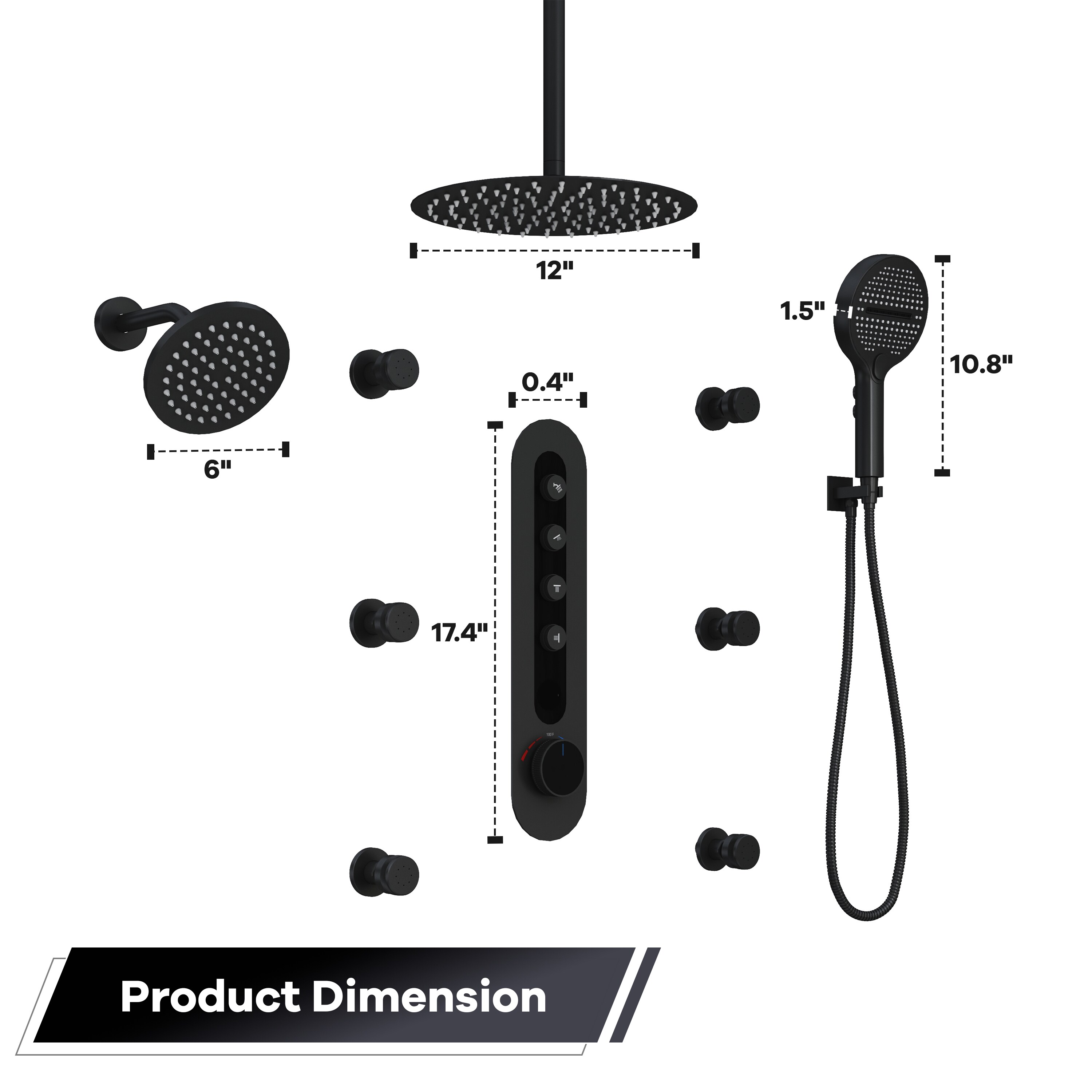CASAINC CABR01021SX12MB Showerhead-Bar-Panels - View #5