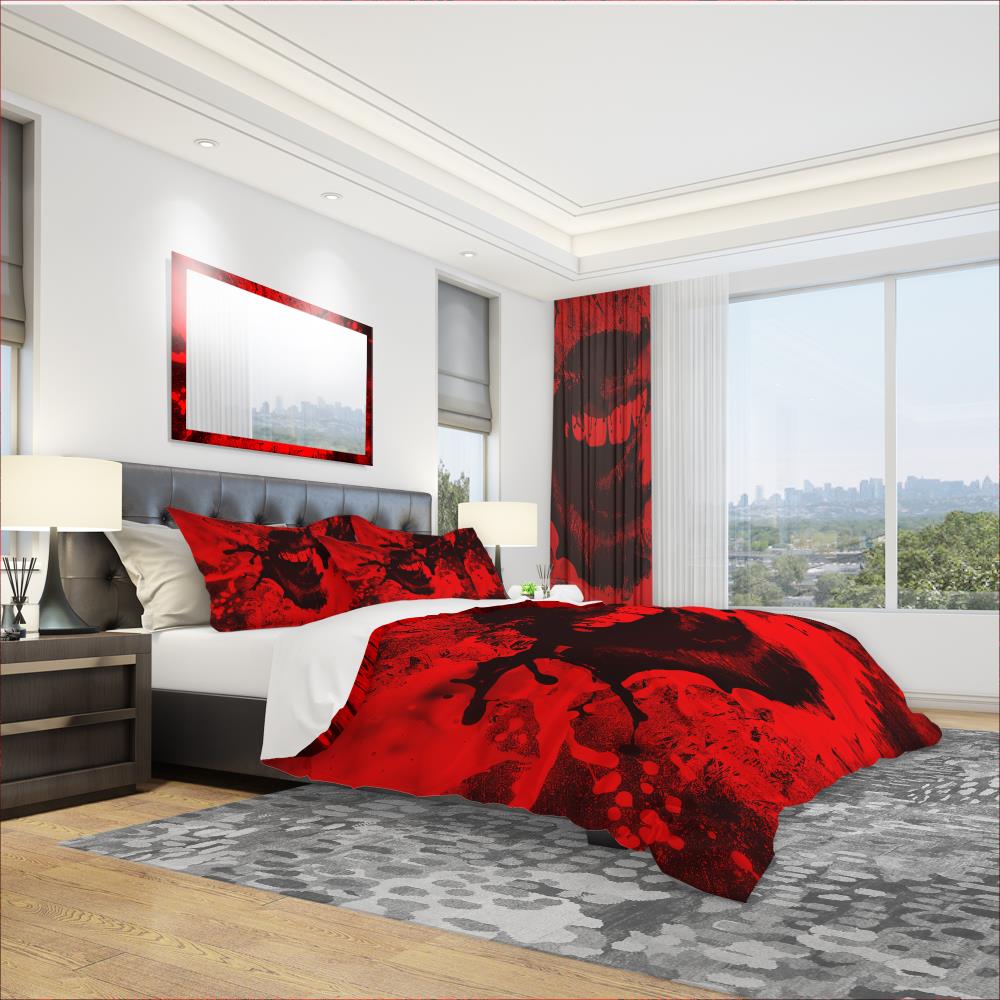 Designart BED3008-Q N/AN/A 3 -Piece Red Queen Duvet cover Set
