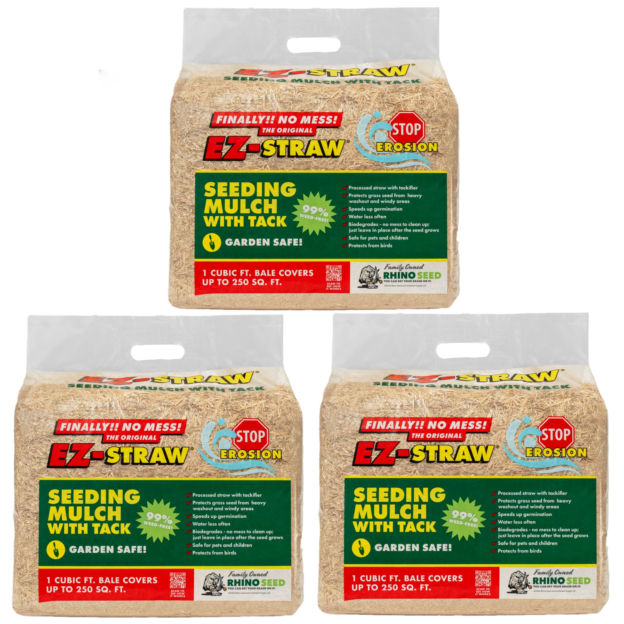 EZ Straw  Seeding Mulch with Tack - Biodegradable Processed Straw 1 cu. ft. Bale (Each Covers 250 sq. ft.) 3 Pack