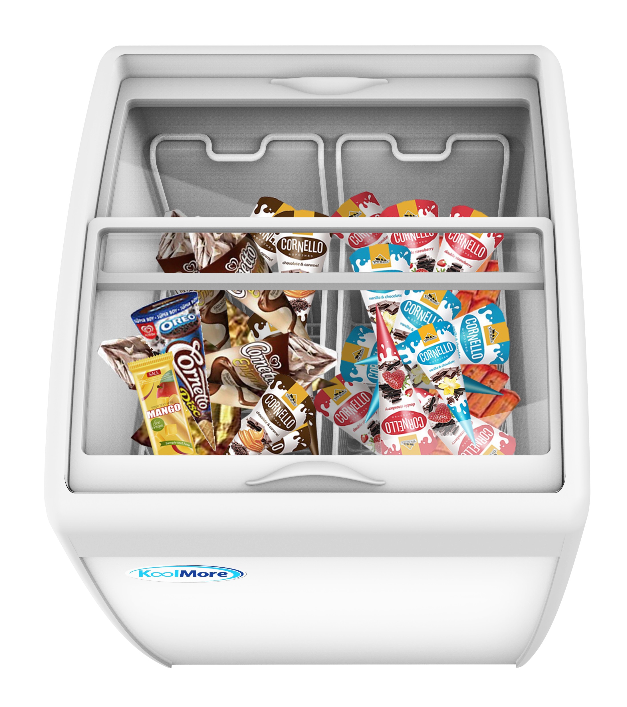 Ancaster Food Equipment 360 L. 13 Cu. ft. Capacity Glass Top Novelty Ice Cream Freezer, White