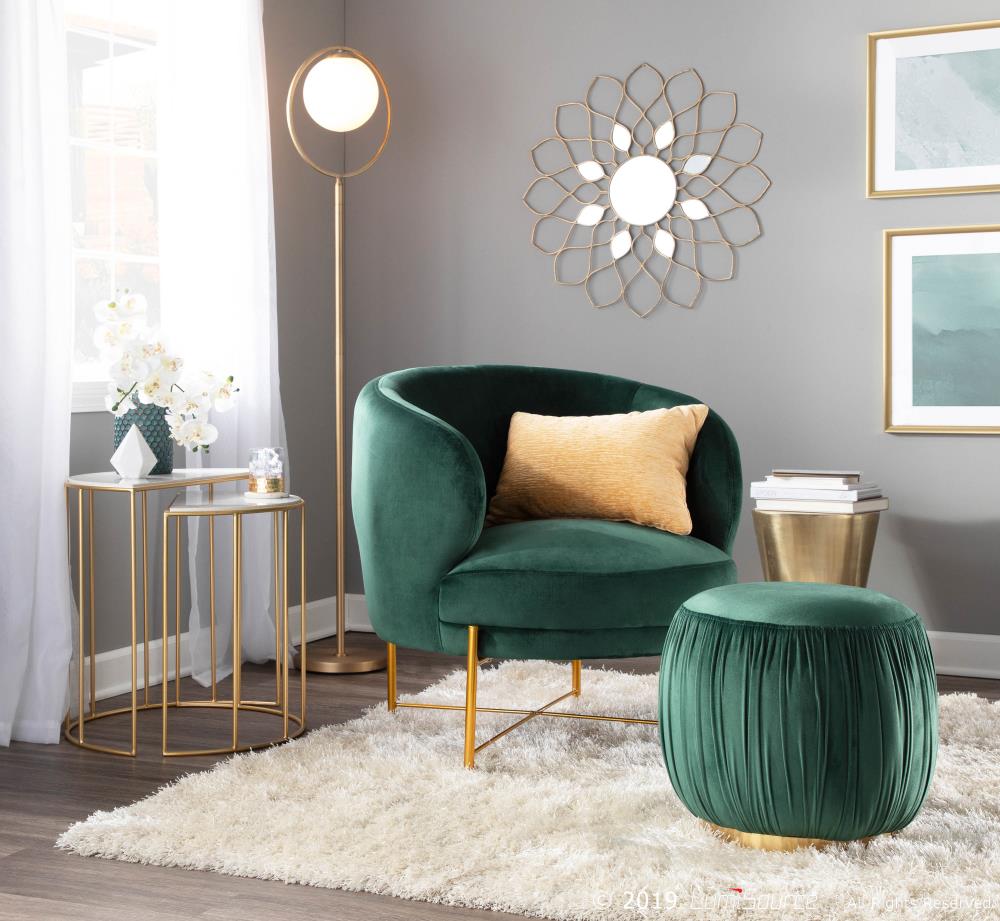 emerald green chair and ottoman