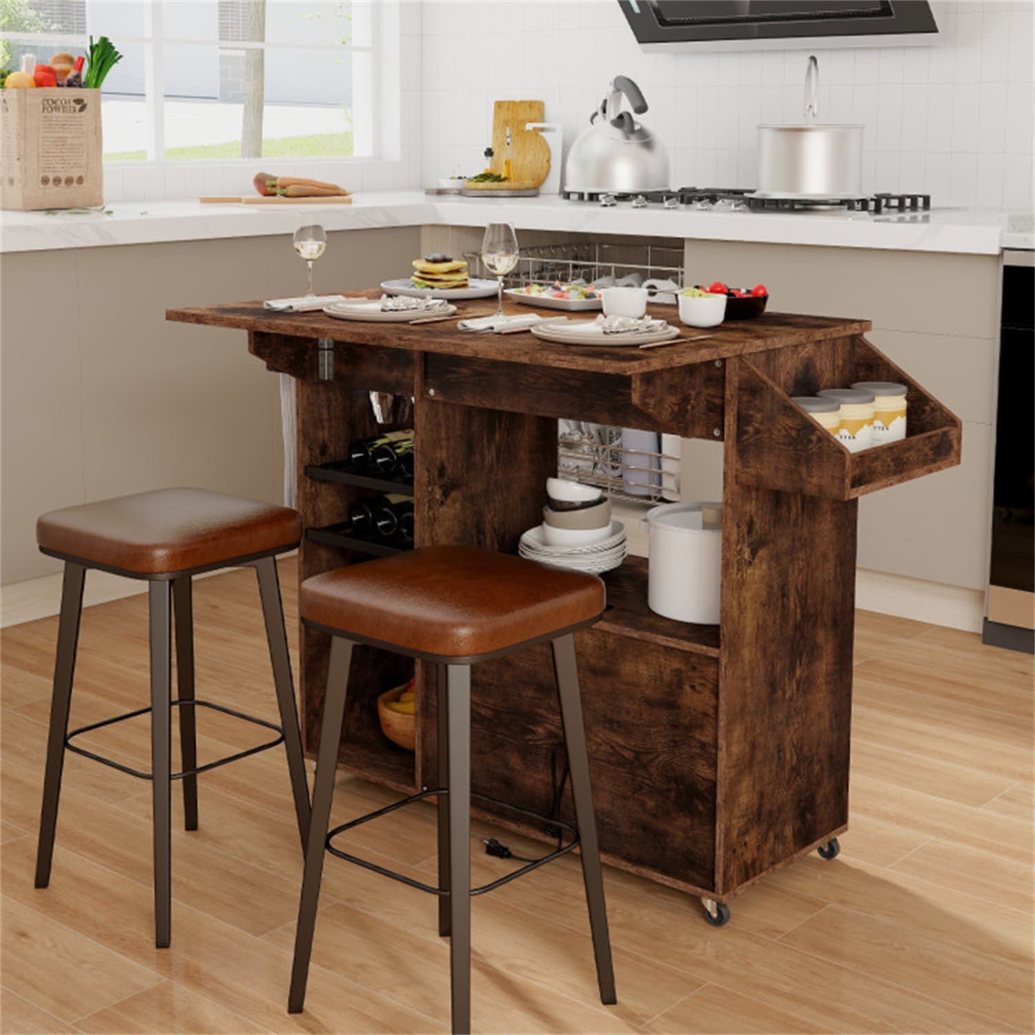 BABOOM Black Mdf Base with Wood Top Rolling Kitchen Island (17.72-in x 43.31-in x 33.27-in)
