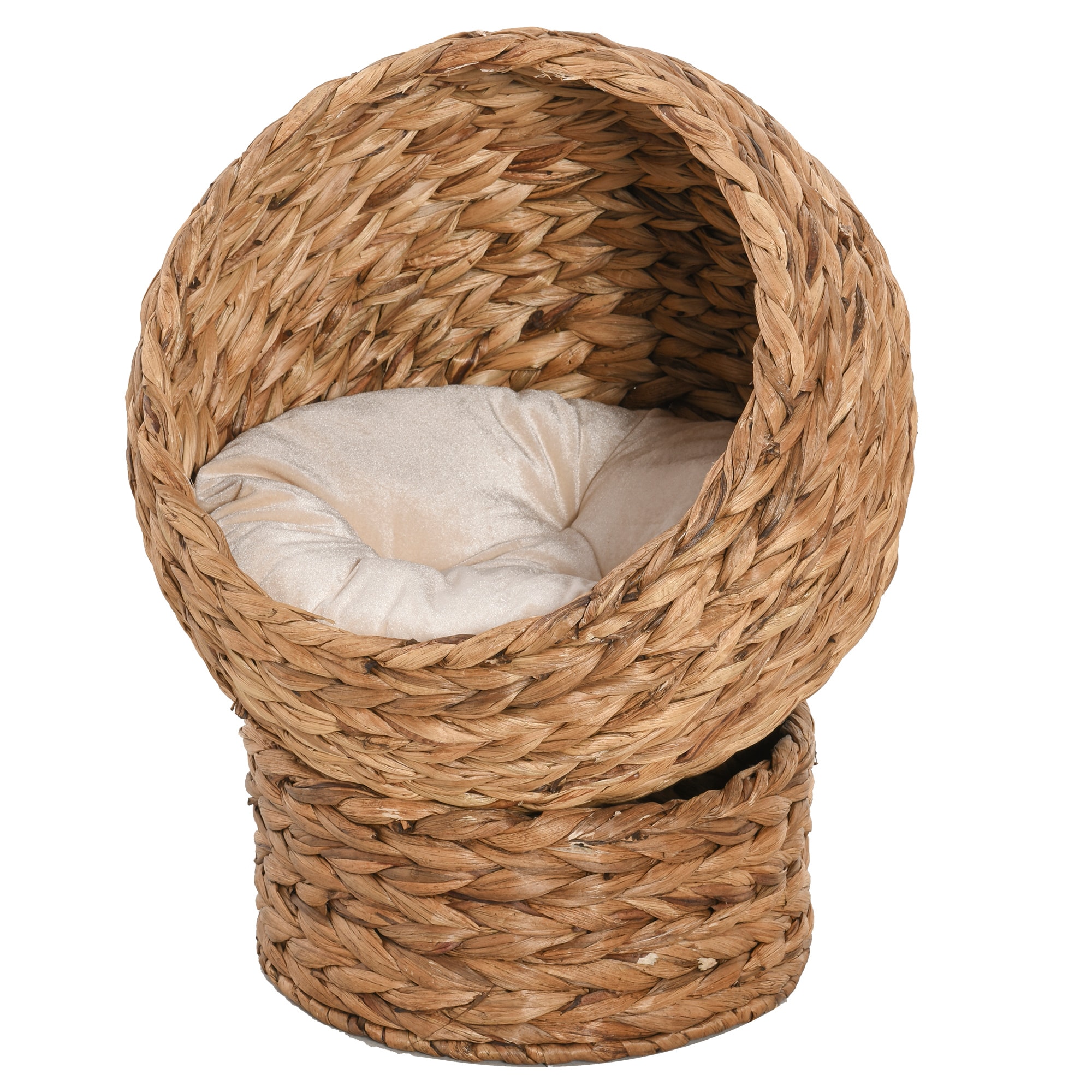 LOVMOR SF-M-W2225P166440 Handwoven Elevated Cat Bed with Soft Cushion and Cat Egg Chair Shape Cat Basket Bed Kitty House with Stand Raised Wicker Cat Bed for Indoor Cats 23.5Inch H Brown