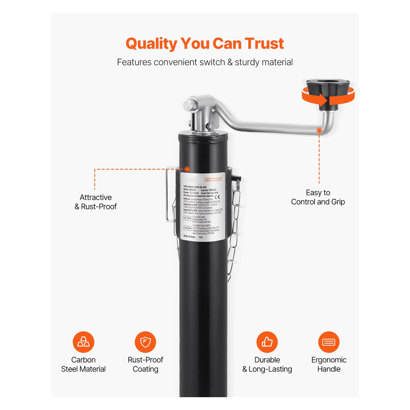 Mecale Trailer Jack with 2000-lb Dynamic Load Capacity and Weld-on Pipe ...