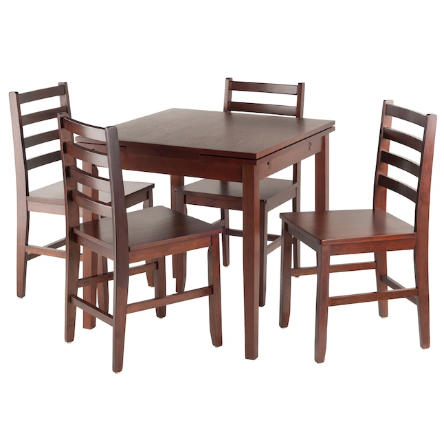 Winsome Wood Pulman Walnut Transitional, Square Table With Leaf And Chairs