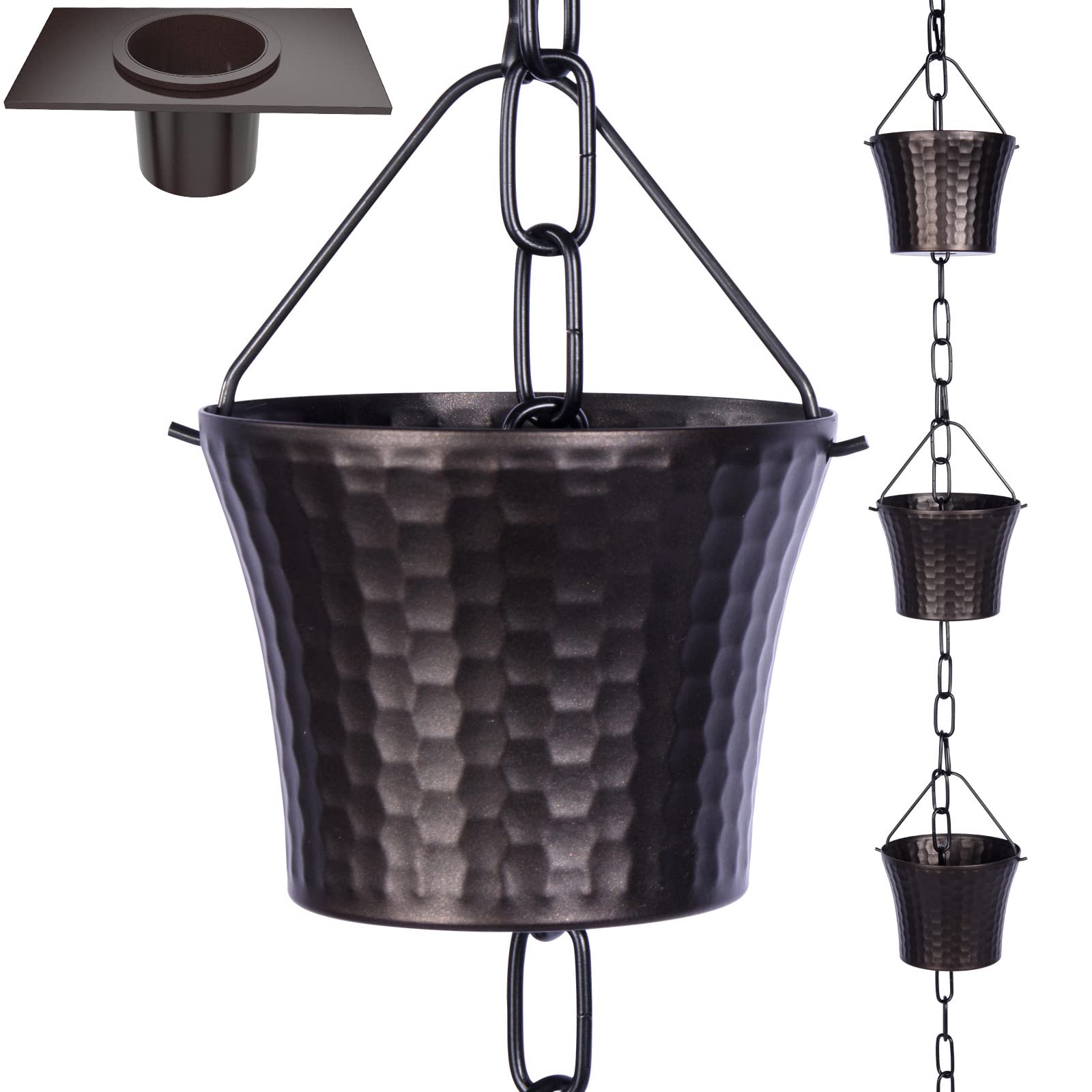 Adrinfly  Rain Chains for Gutters Set 8 Point 5 FT Wrought Iron 14 Cup Adjustable Downspout Outdoor Decorative with Adapter Anchoring Stake and