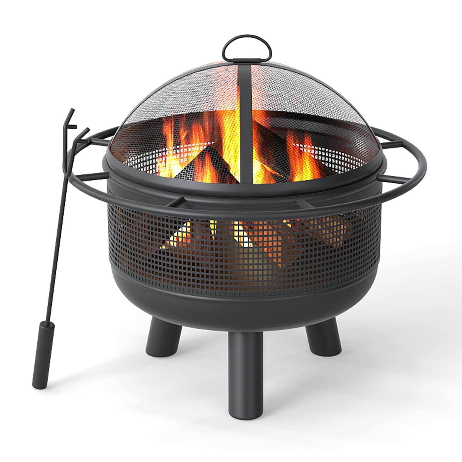 Slickblue 2 in 1 Wood Burning Fire Pit with Mesh Screen and Log Grate (24 Inch W) Black Metal Wood Burning Fire Pit for Backyard and Patio