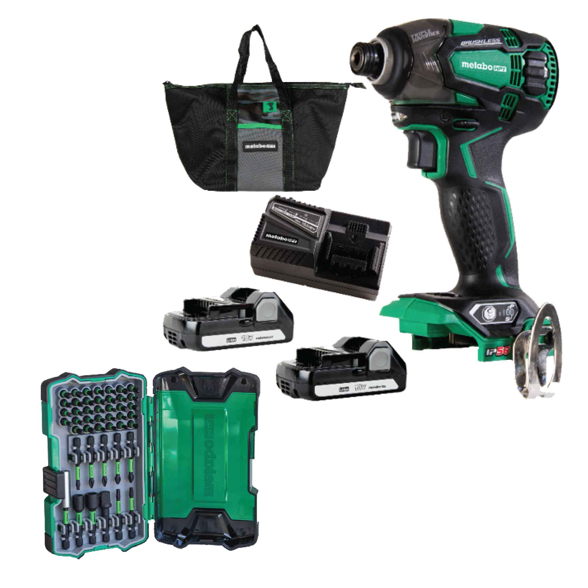 Metabo HPT MultiVolt 18-volt 1/4-in Variable Speed Brushless Cordless Impact Driver with 45-Piece 1/4-in x Set Impact Driver Bit Set
