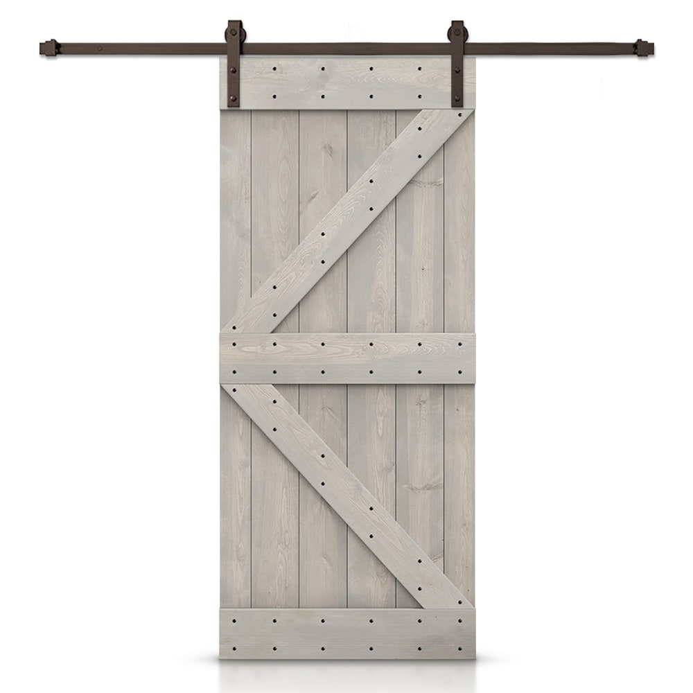CALHOME S11-AB-96+K40SVG 40-in x 84-in Silver Gray Knotty pine Wood Solid core Single Barn Door (Hardware Included)