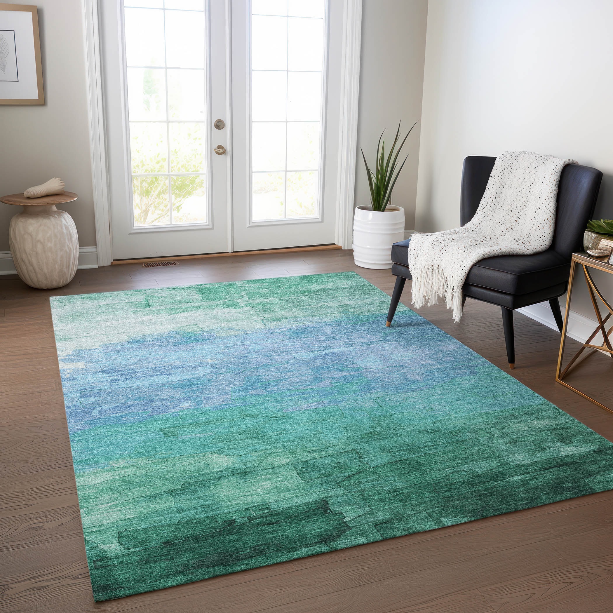 Addison Rugs ACN1471TE5X8 Chantille ACN1471TE 5 x 7 (ft) Polyester Teal Rectangular Indoor/Outdoor Geometric Machine washable Area rug