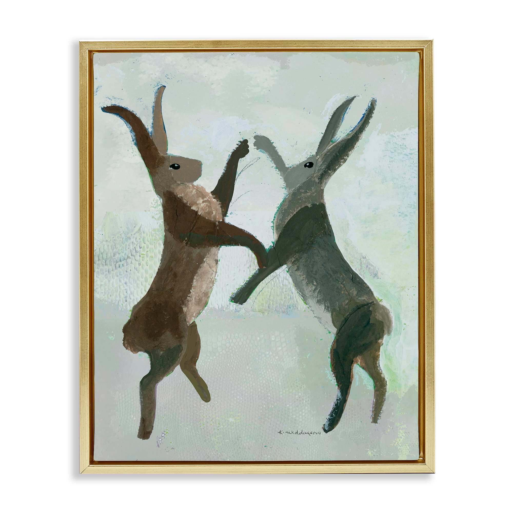Stupell Industries BT-206-FFG-16X20 Boxing Hares in Neutral Tones Gold Framed Floater Canvas Wall Art By Kay Widdowson 17 x 21