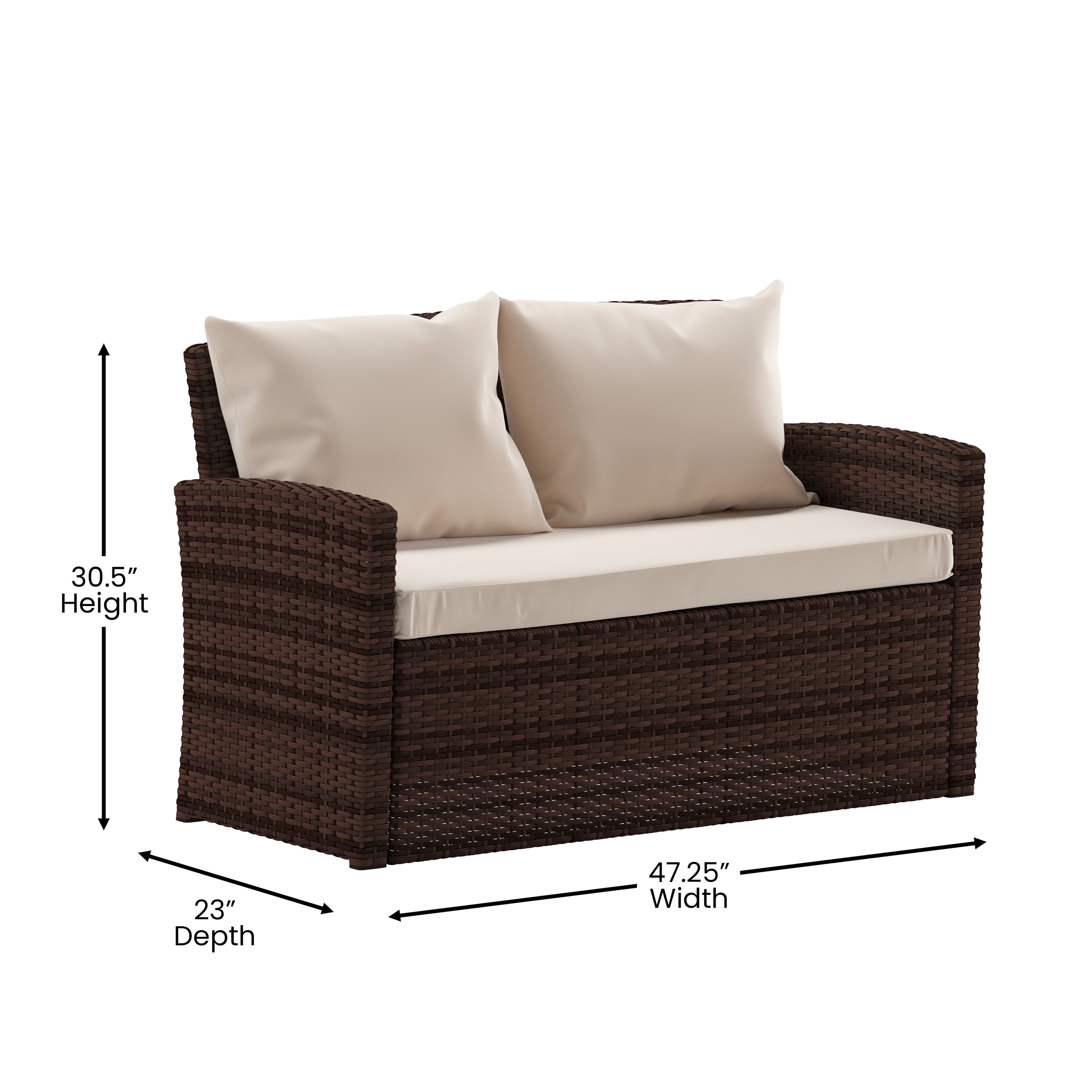 Brown and Beige 4-Piece Rattan Patio Set with Cushions