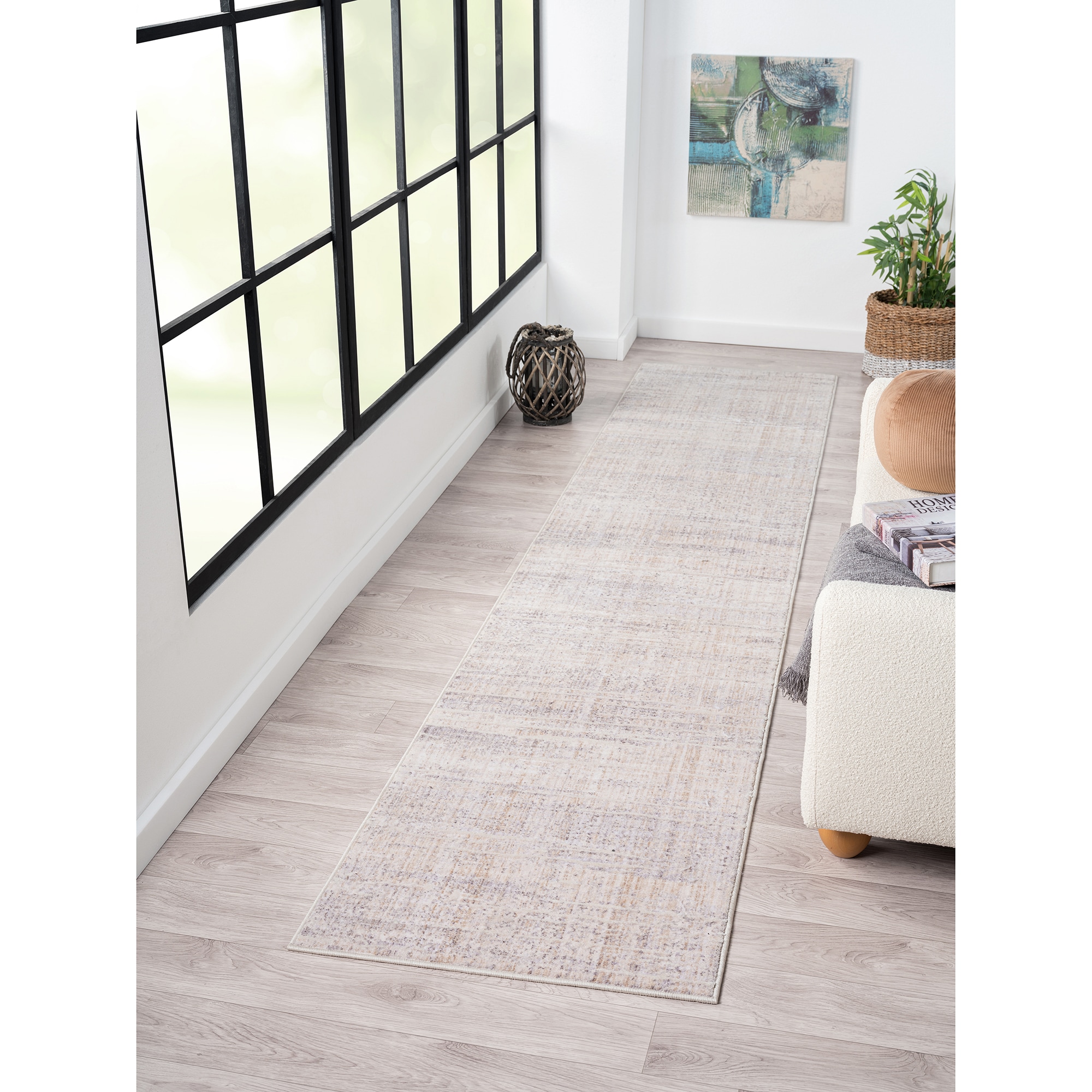 LR Home 9357A1590304J8 2 x 8 (ft) Loomed Polyester Gray/Beige Rectangular Indoor Stripe Farmhouse/Cottage Runner rug
