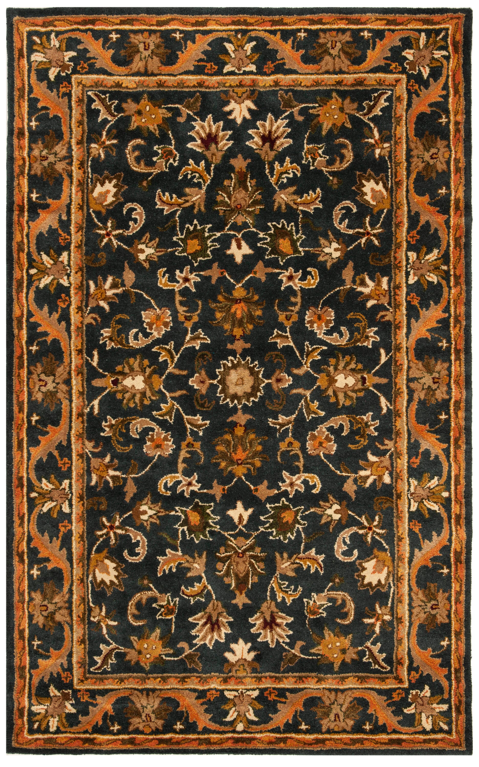 Safavieh AT52C-6 Antiquity Rudbar 6 x 9 (ft) Tufted Wool Blue/Gold Rectangular Indoor Floral/Botanical Vintage Area rug