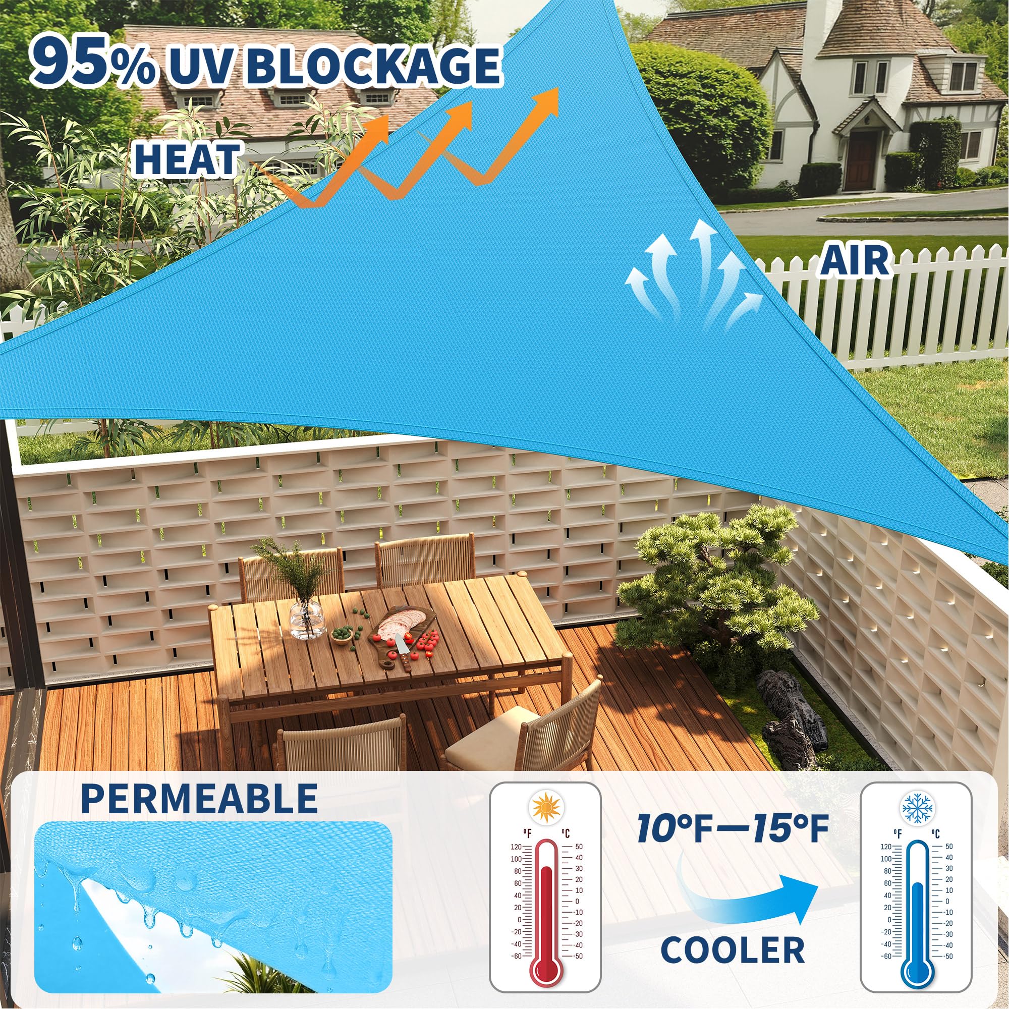 Aoile 16x16x16FT Triangle HDPE Sun Shade Sail Outdoor Canopy For Patio ...