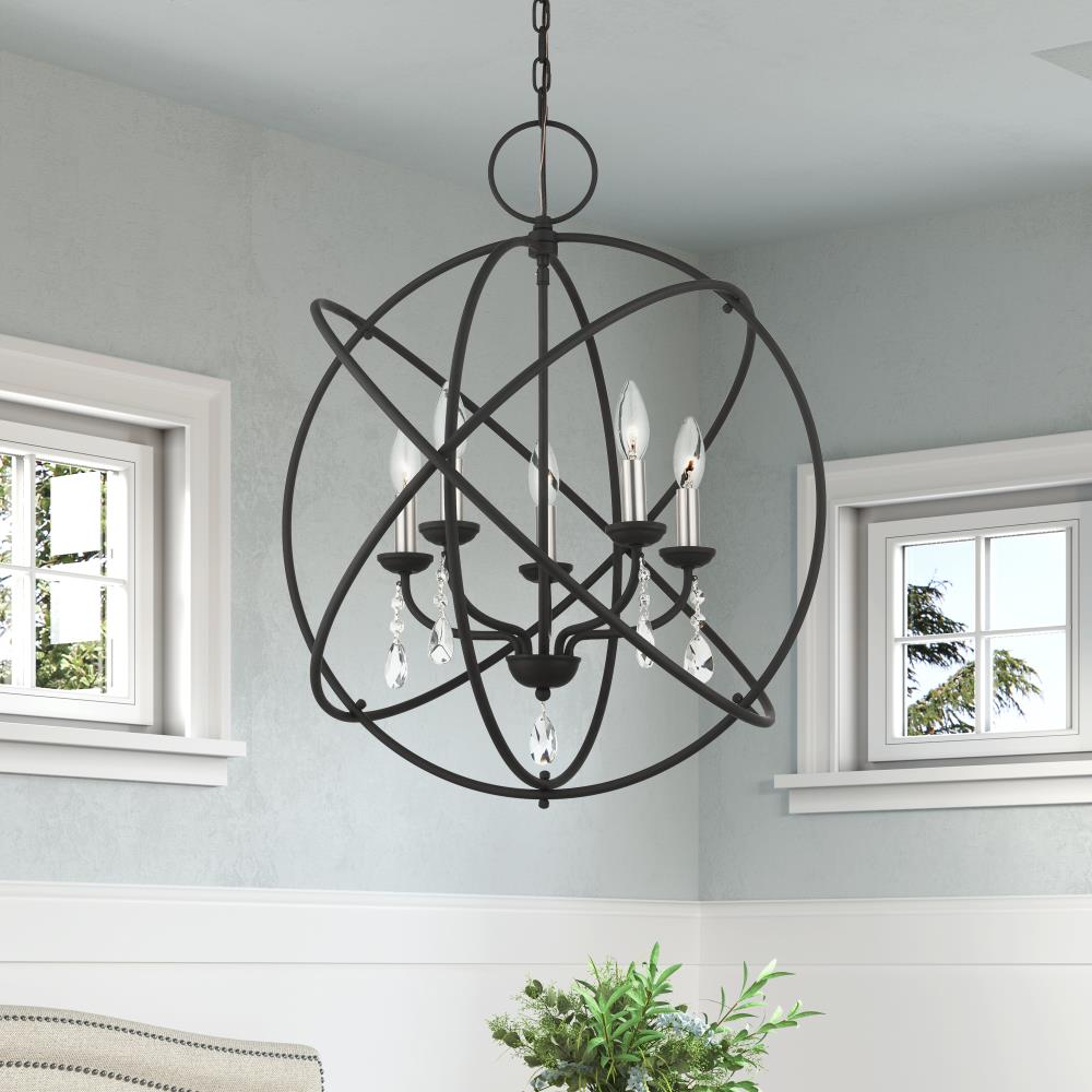 Livex Lighting Aria 5-Light Black Transitional Damp Rated Chandelier in ...