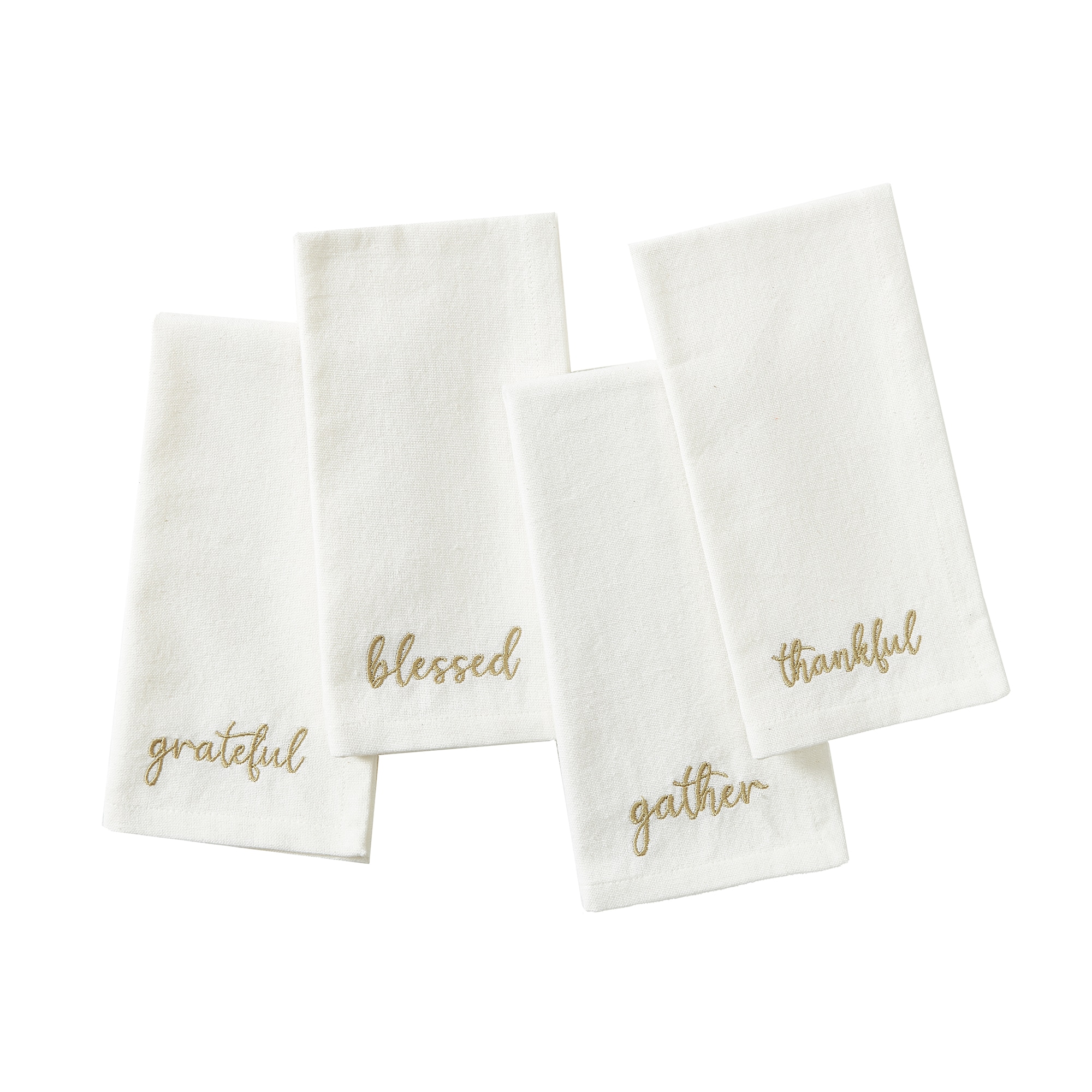 Ivory Cotton Thanksgiving Sentiment Embroidered Napkins, Set of 4