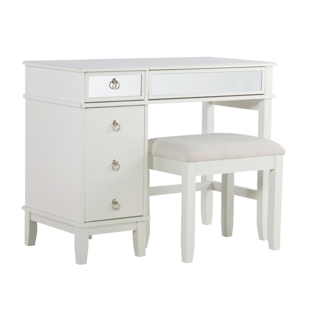Linon 38 In White Gloss Makeup Vanity, Vanity With Mirror That Folds Down