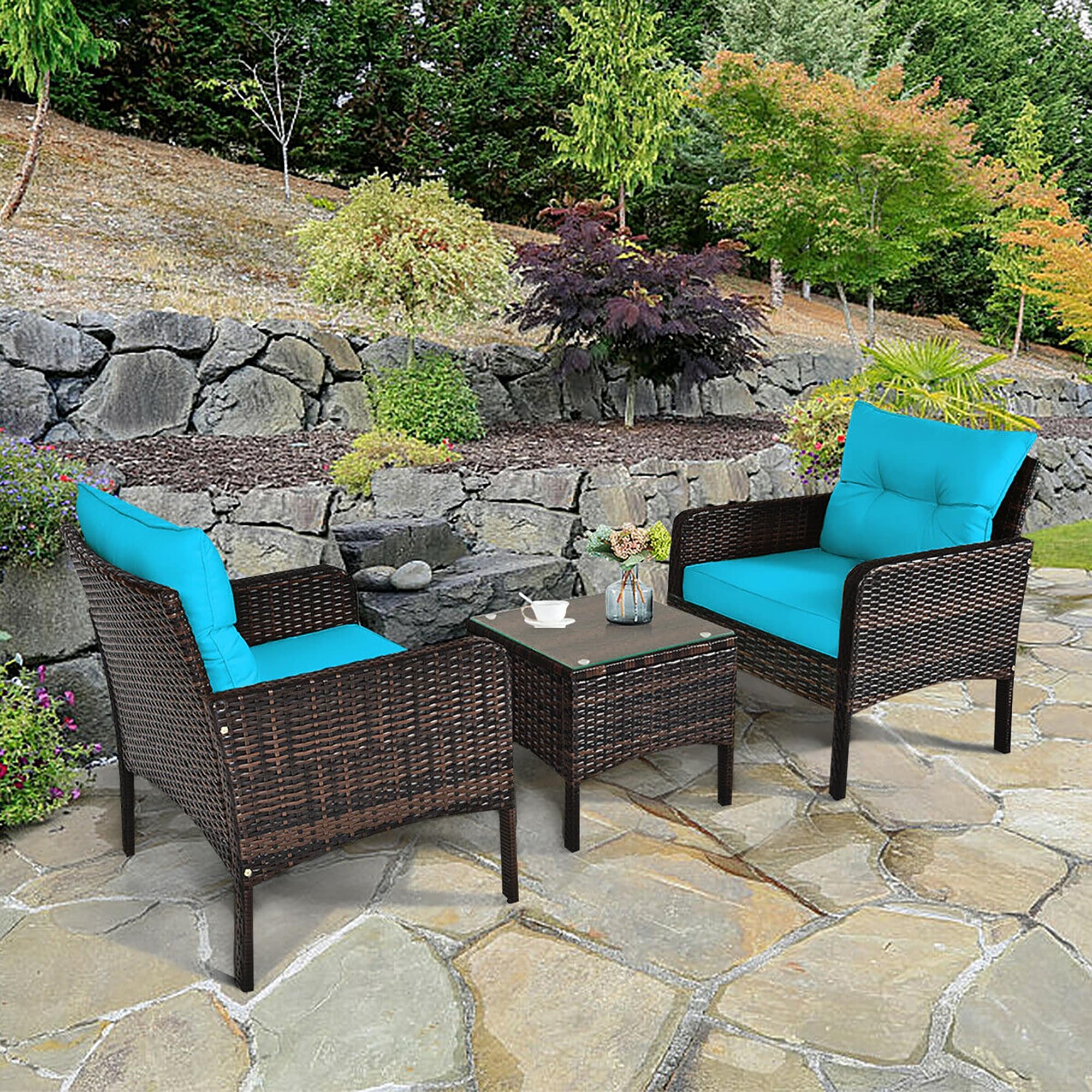 BABOOM Outdoor Furniture Sofa Set 3-Piece Rattan Patio Conversation Set ...