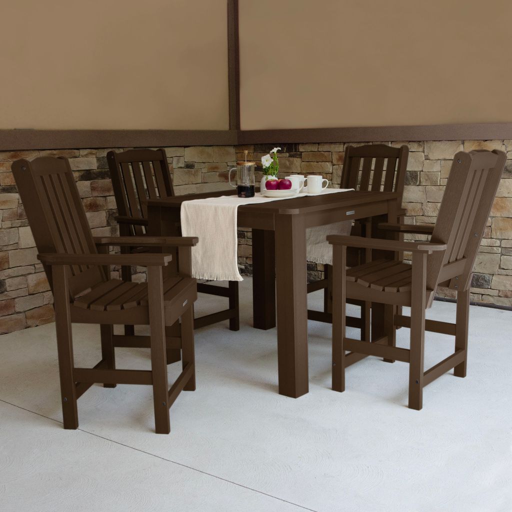 highwood AD-CNL44-ACE The Lehigh 5 -Piece Weathered Acorn Patio Dining Set Plastic Square Table with 4 Stationary Chairs